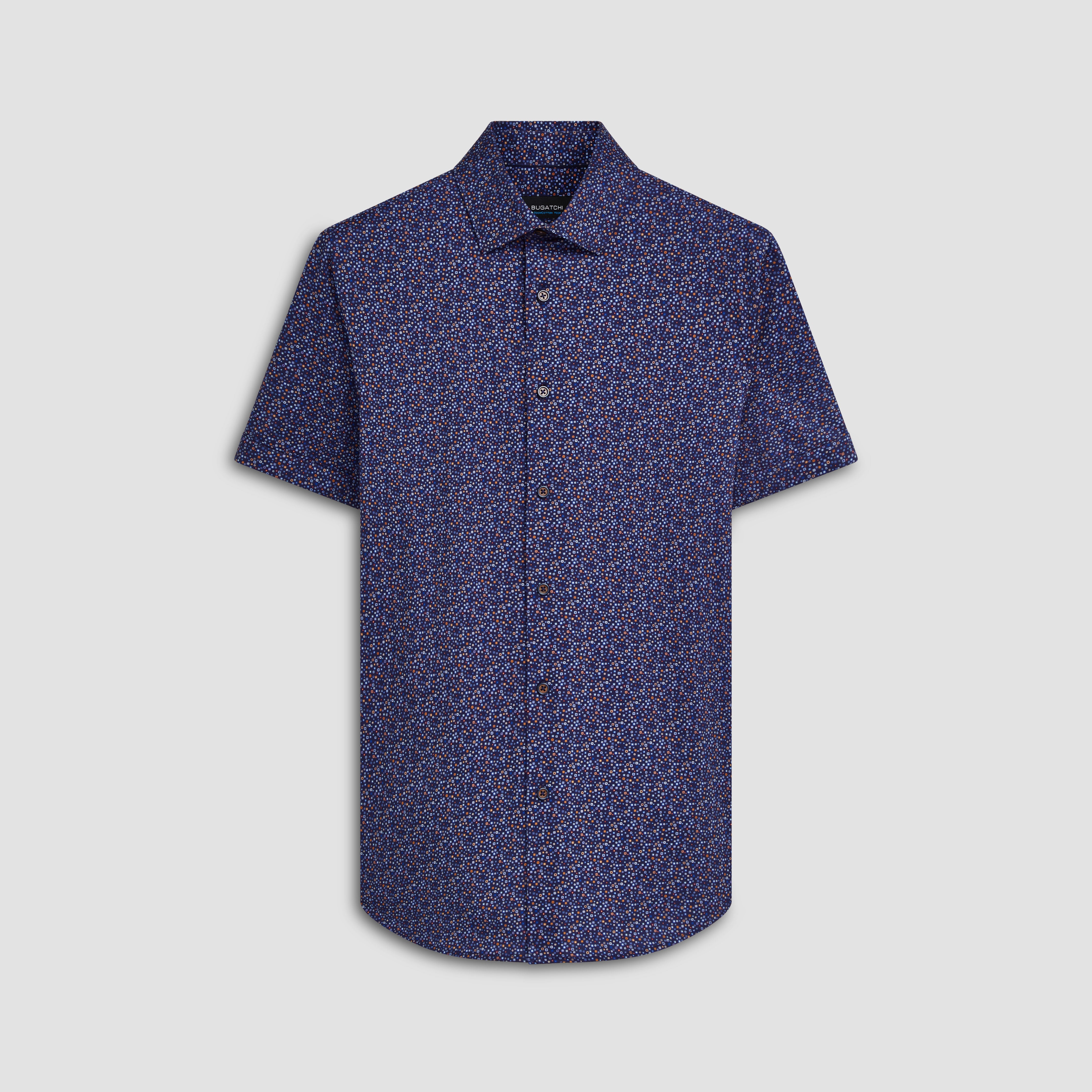 Bugatchi - Miles Raindrop Print OoohCotton® Short Sleeve Shirt - Navy