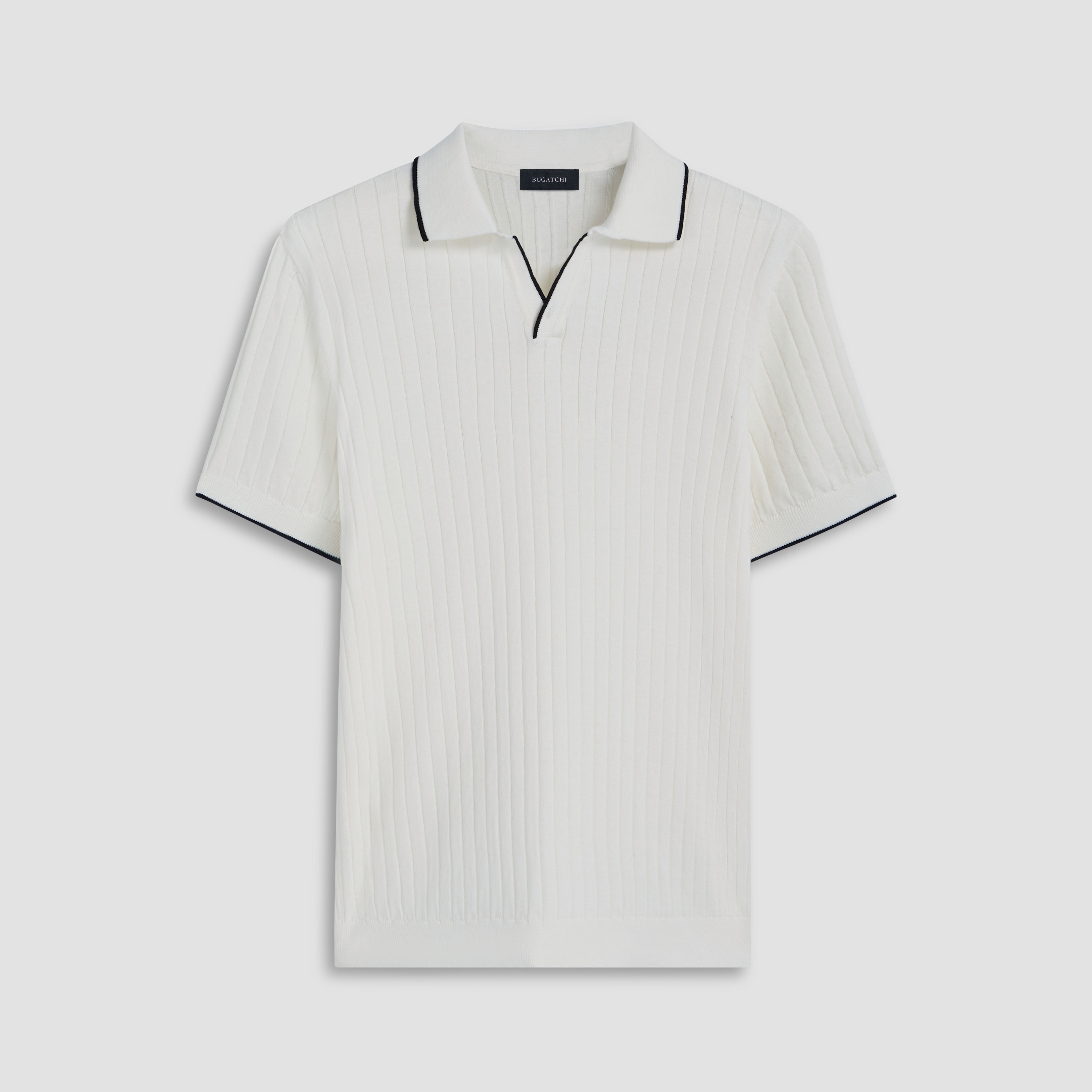 Rib Knit Short Sleeve Johnny Collar Sweater BUGATCHI