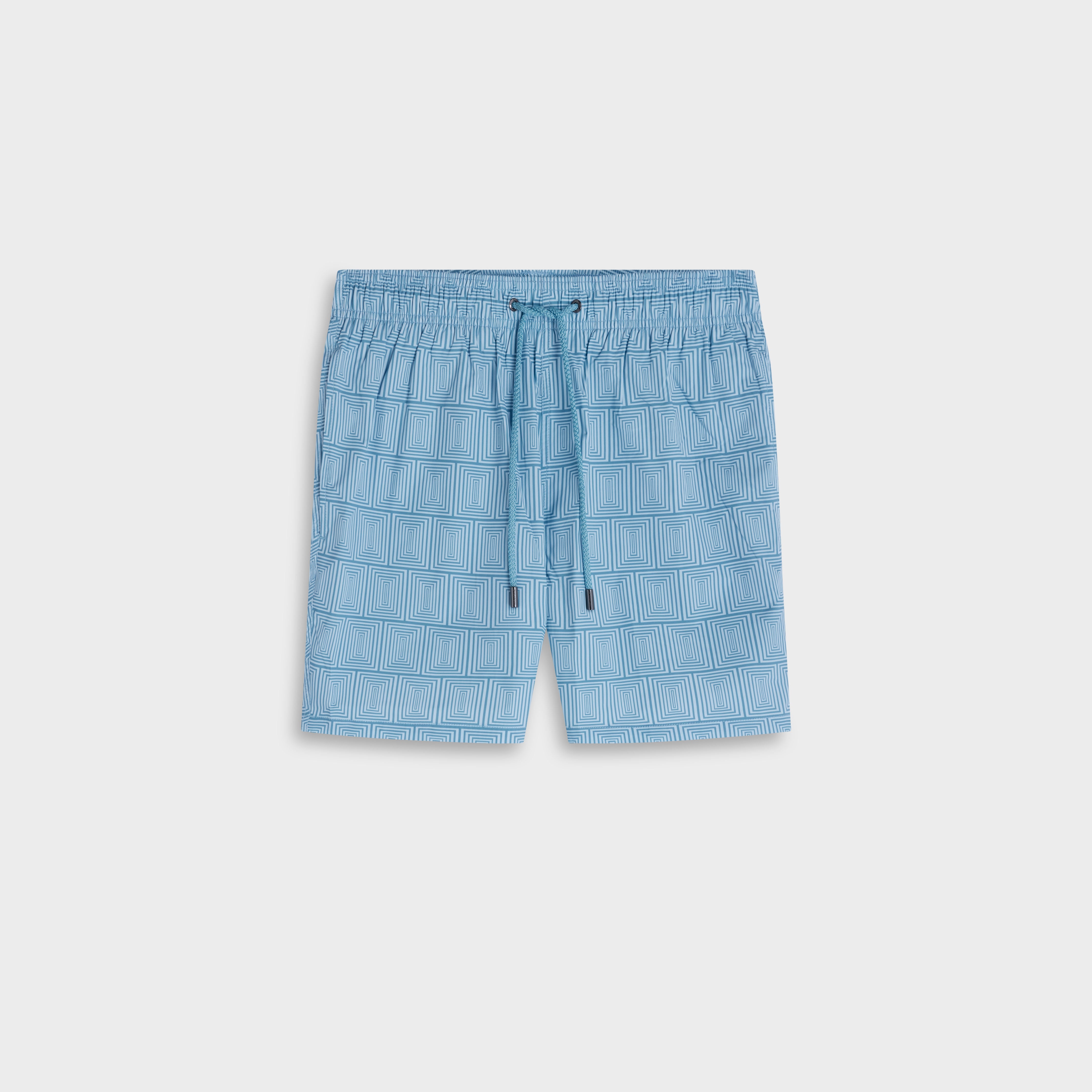 Cruz Shorter-Length Optic Geo Swim Trunks in Teal – BUGATCHI