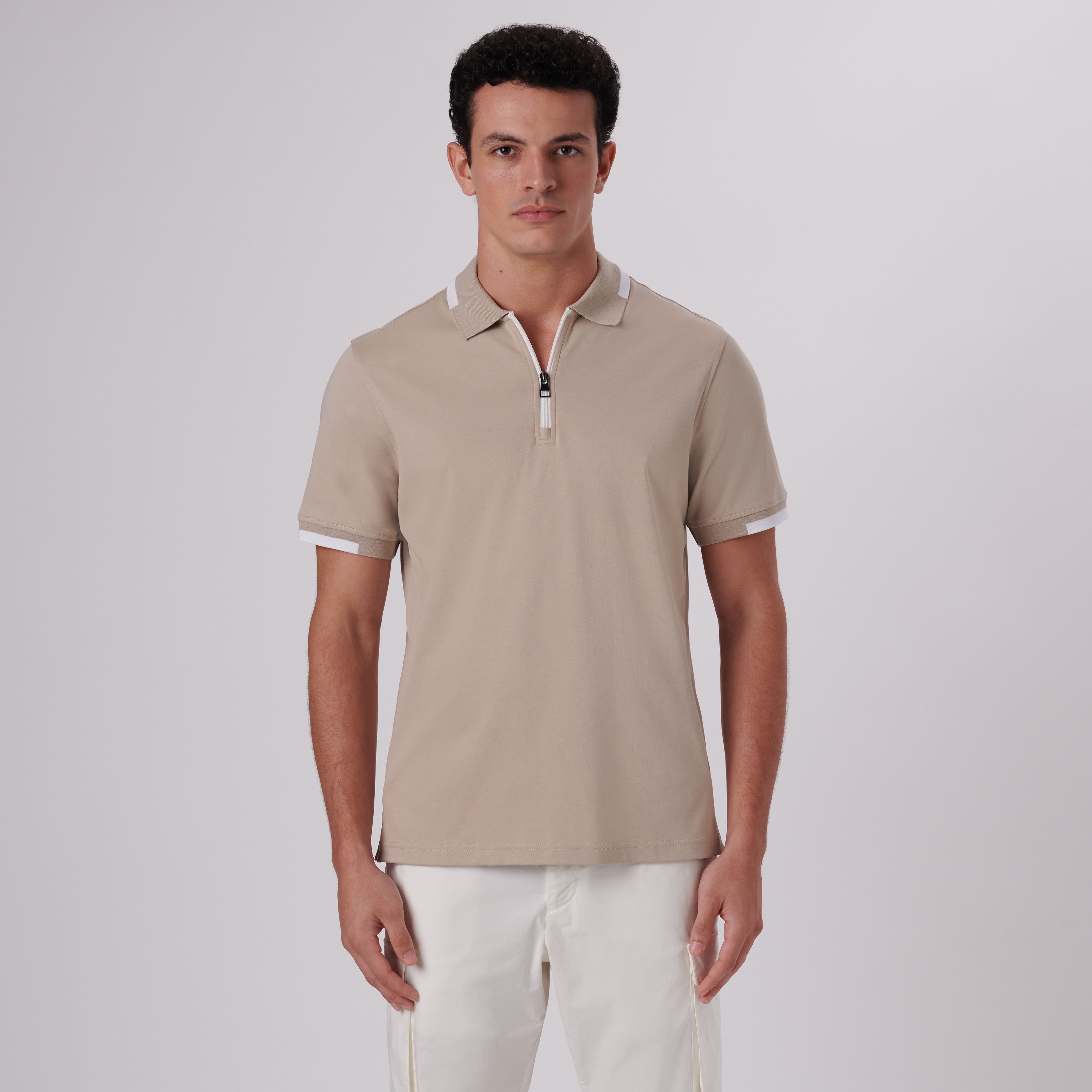Quarter Zip Polo Shirt in Cobblestone – BUGATCHI