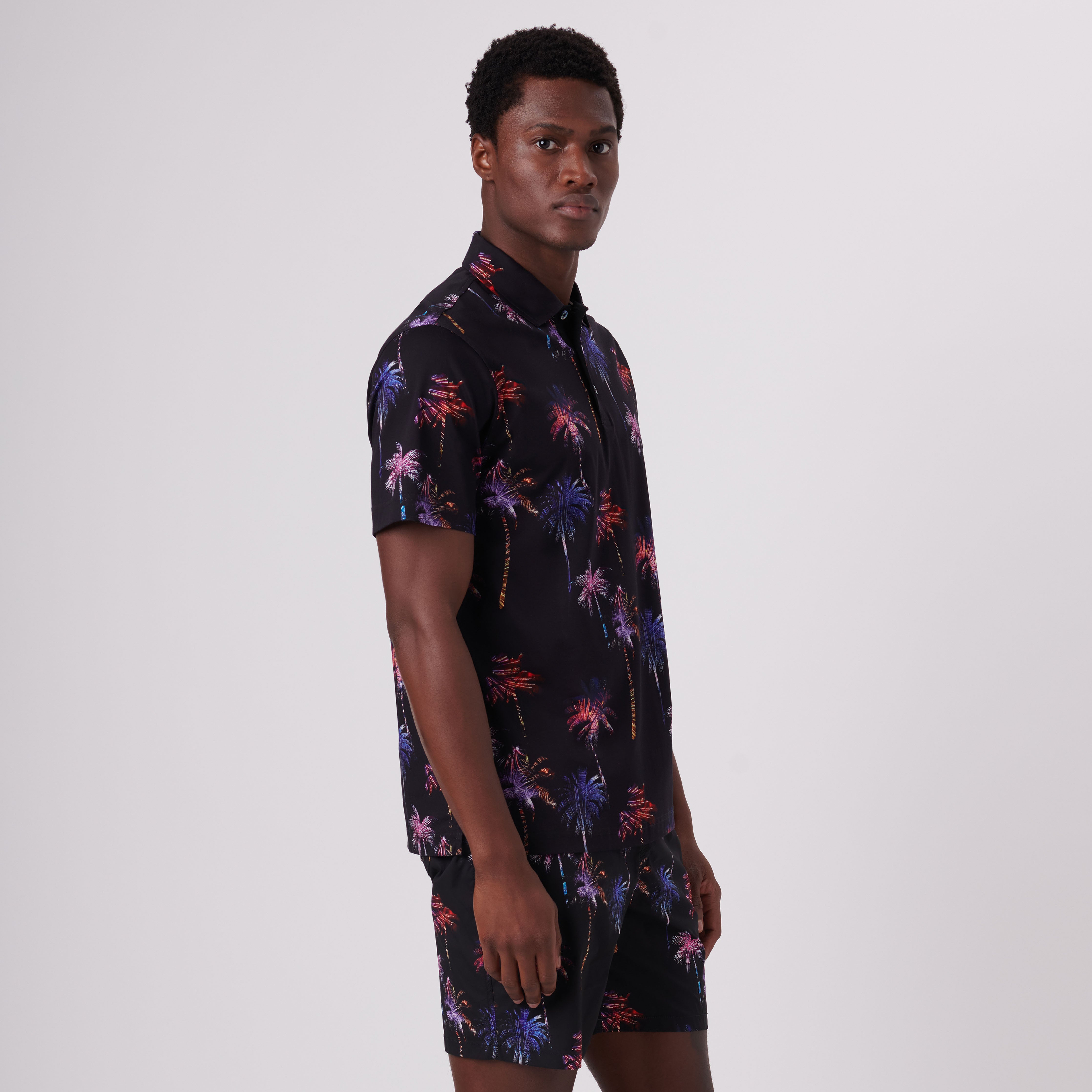 Hendrix Palm Trees Print Polo Shirt in Black – BUGATCHI