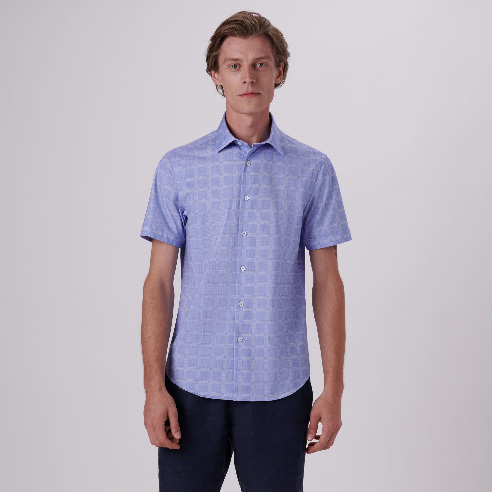 Miles Windowpane Check Print OoohCotton Short Sleeve Shirt