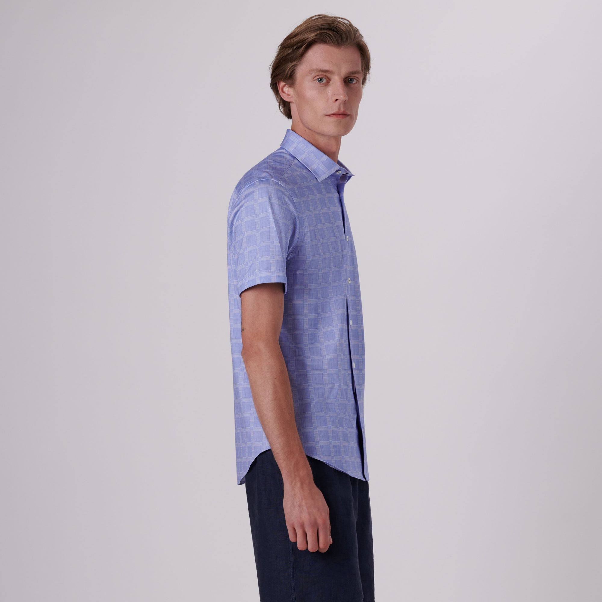 Miles Windowpane Check Print OoohCotton Short Sleeve Shirt