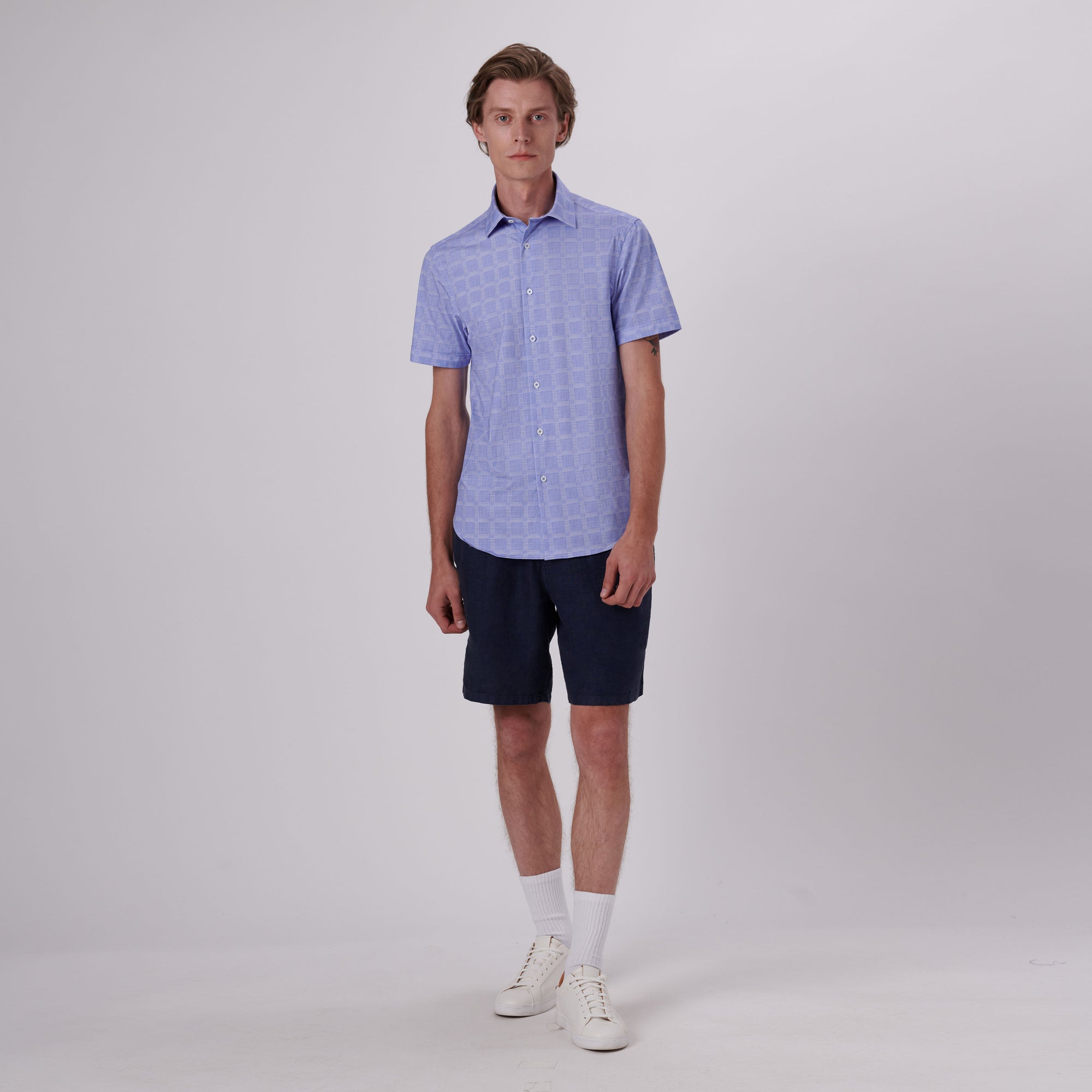 Miles Windowpane Check Print OoohCotton Short Sleeve Shirt