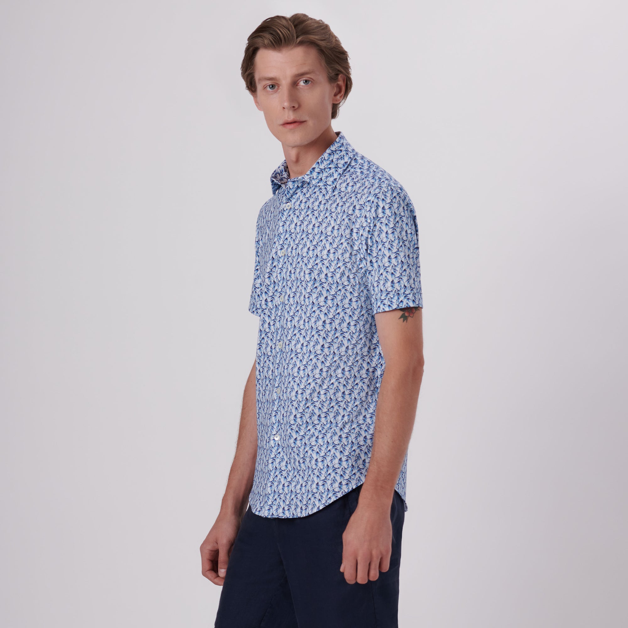 Miles Leaf Print OoohCotton Short Sleeve Shirt