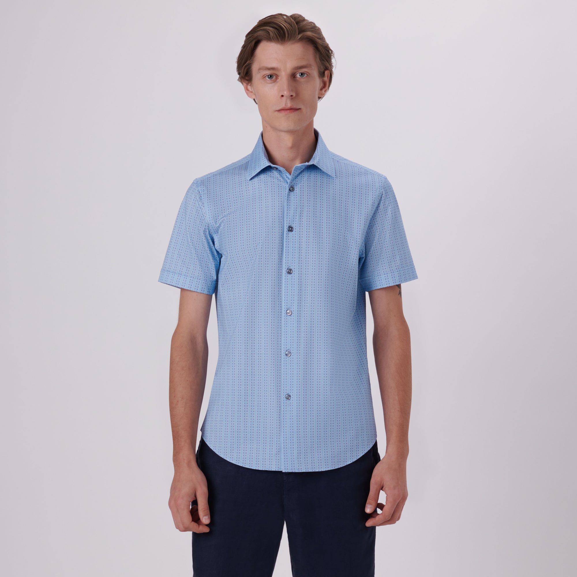 Miles Chain Link Stripe Print OoohCotton Short Sleeve Shirt