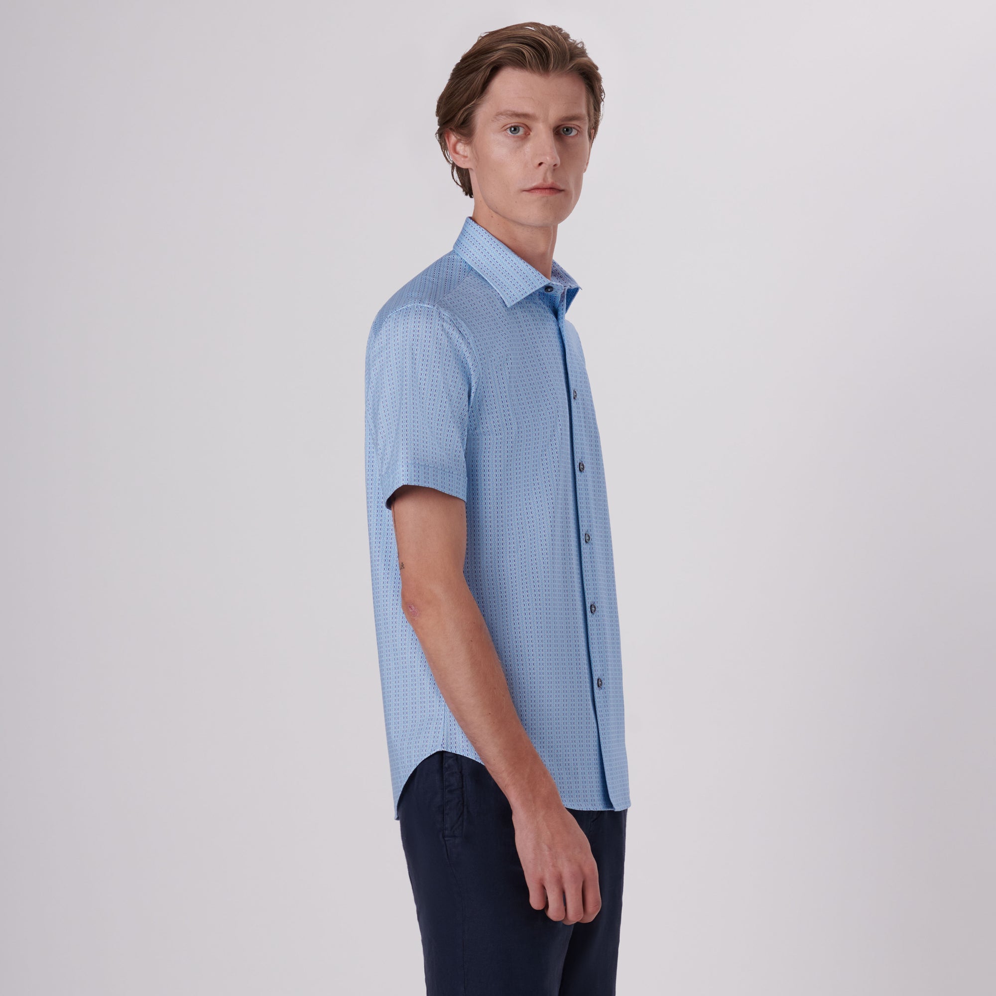 Miles Chain Link Stripe Print OoohCotton Short Sleeve Shirt