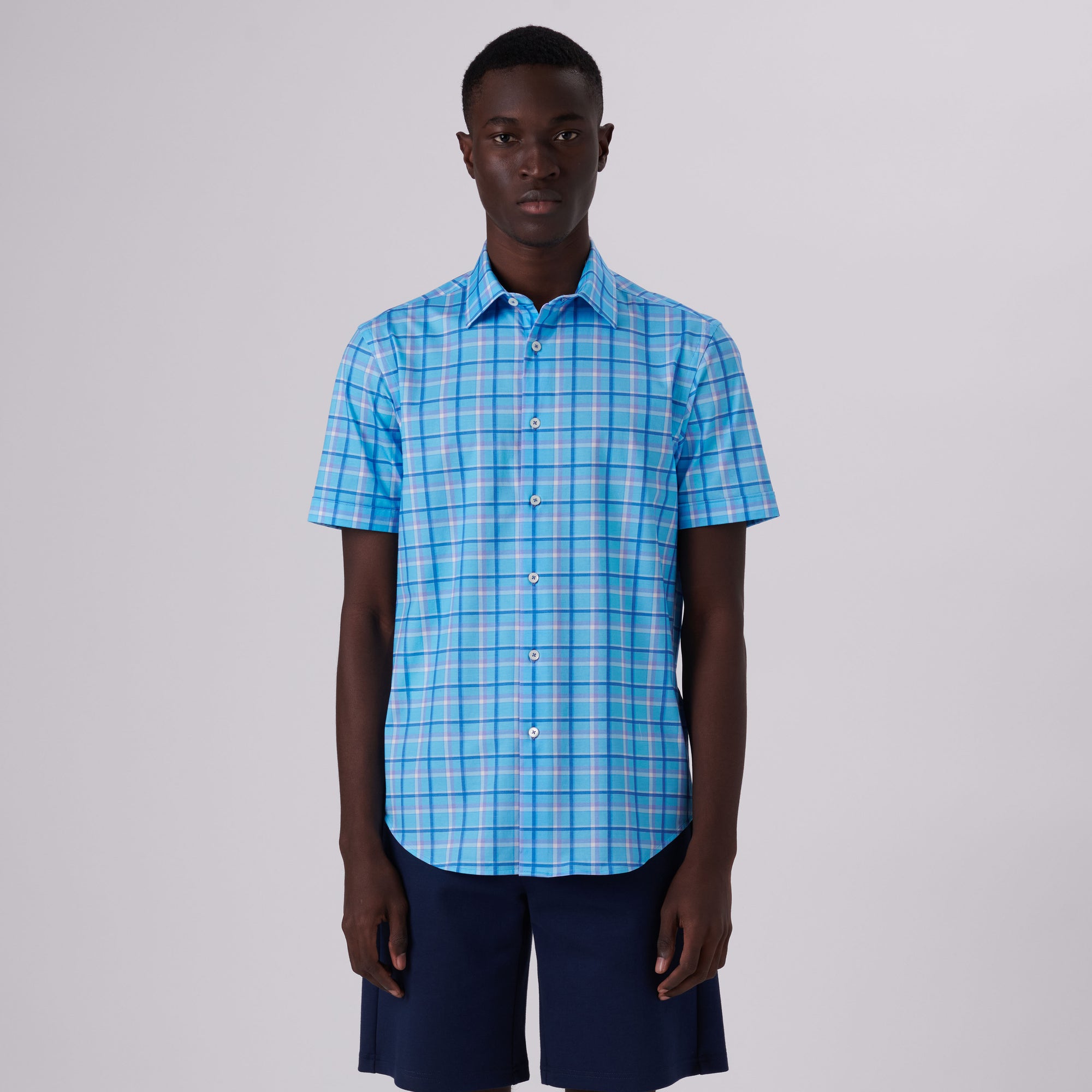 Miles Windowpane Check Print OoohCotton Short Sleeve Shirt