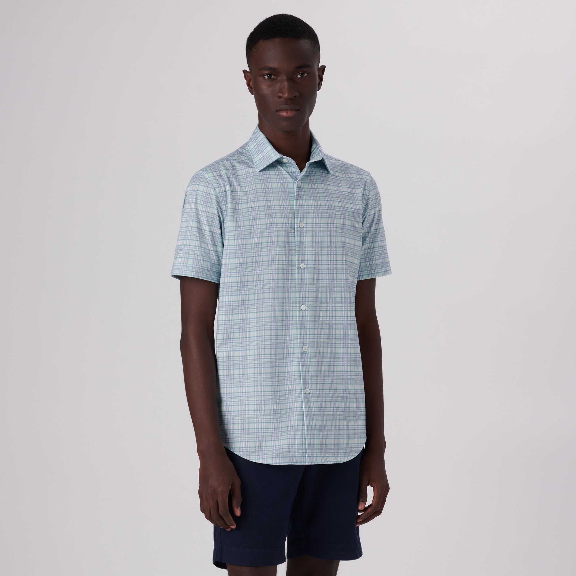 Miles Plaid Check Print OoohCotton Short Sleeve Shirt