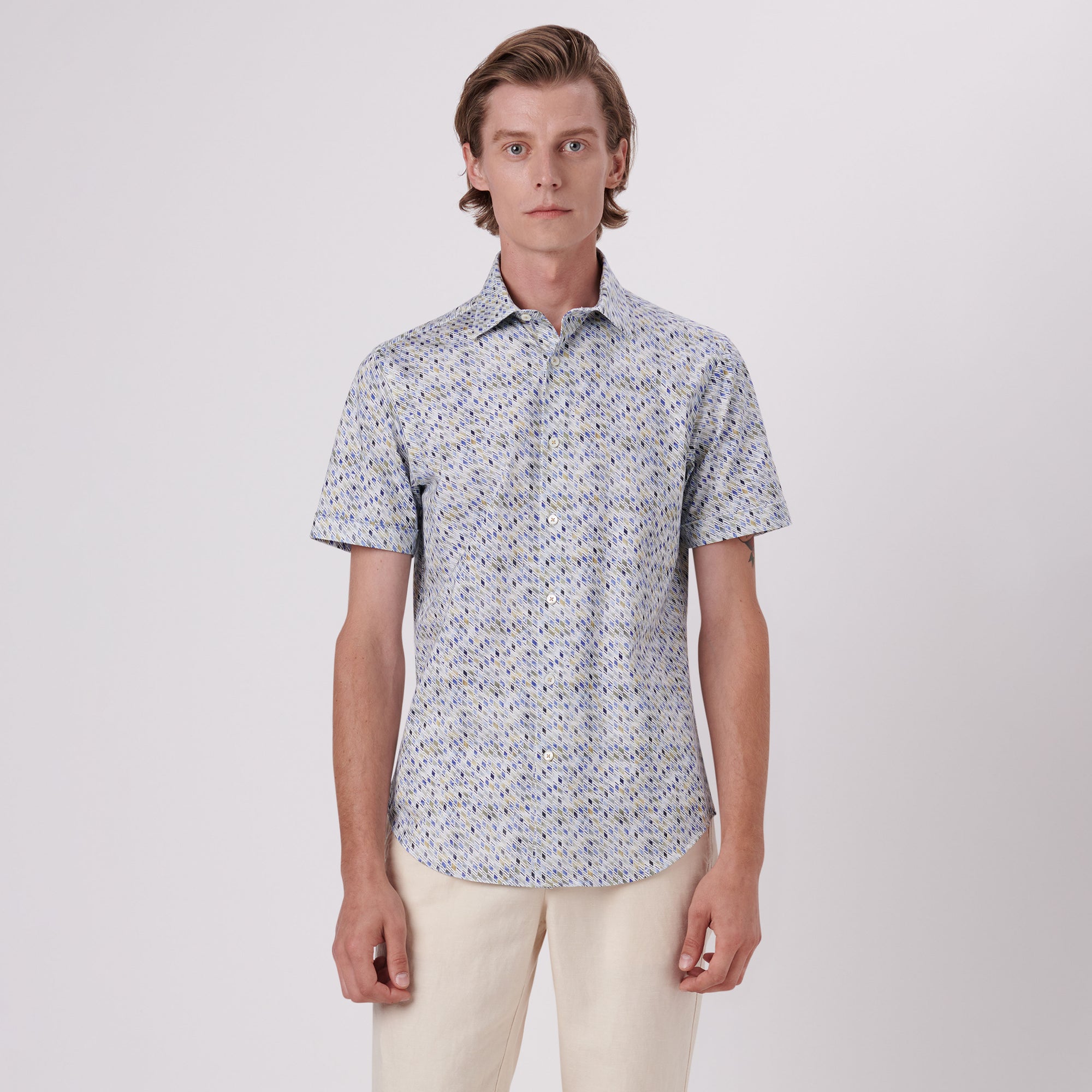 Miles Geometric Print OoohCotton Short Sleeve Shirt