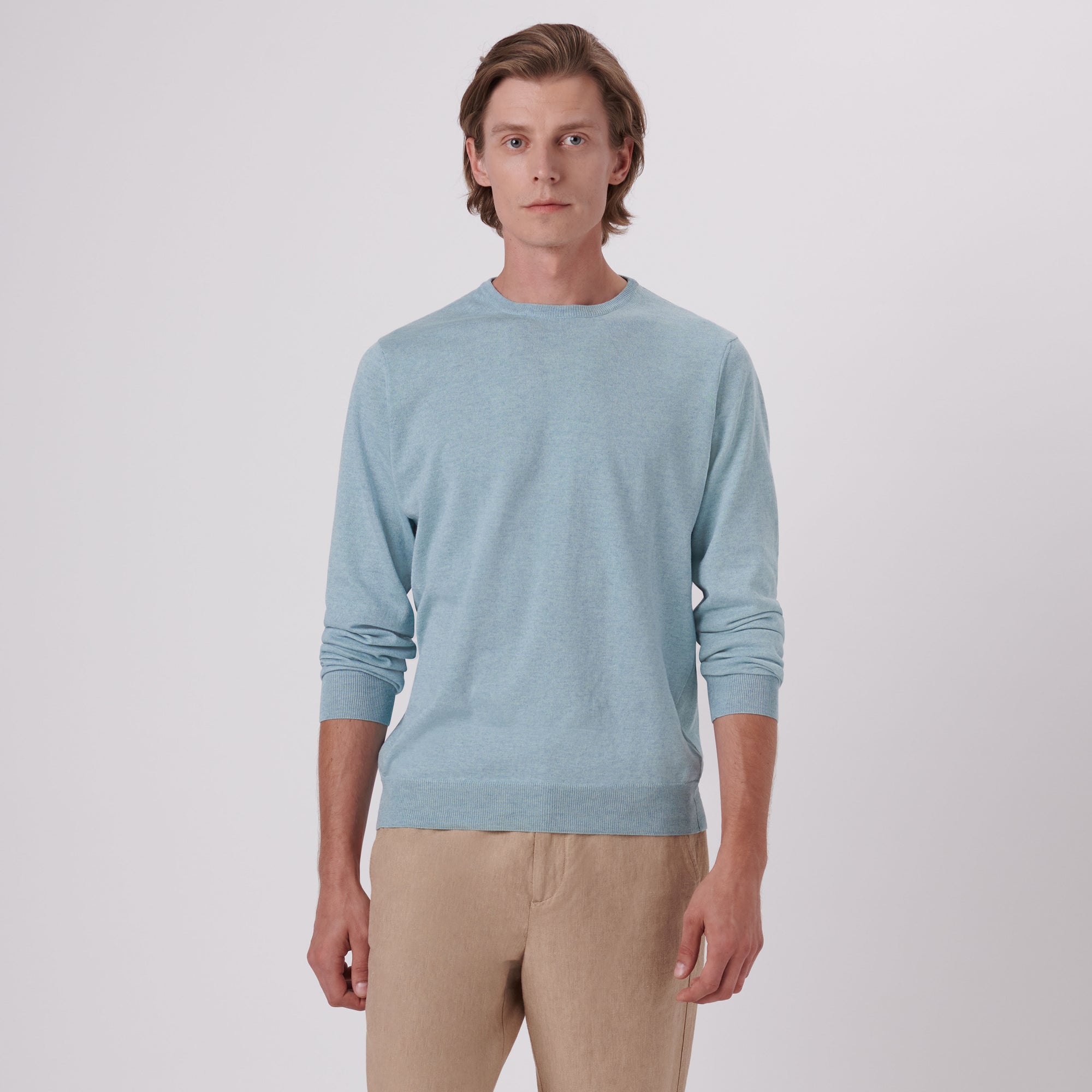 Solid Cotton Cashmere Crew Neck Sweater