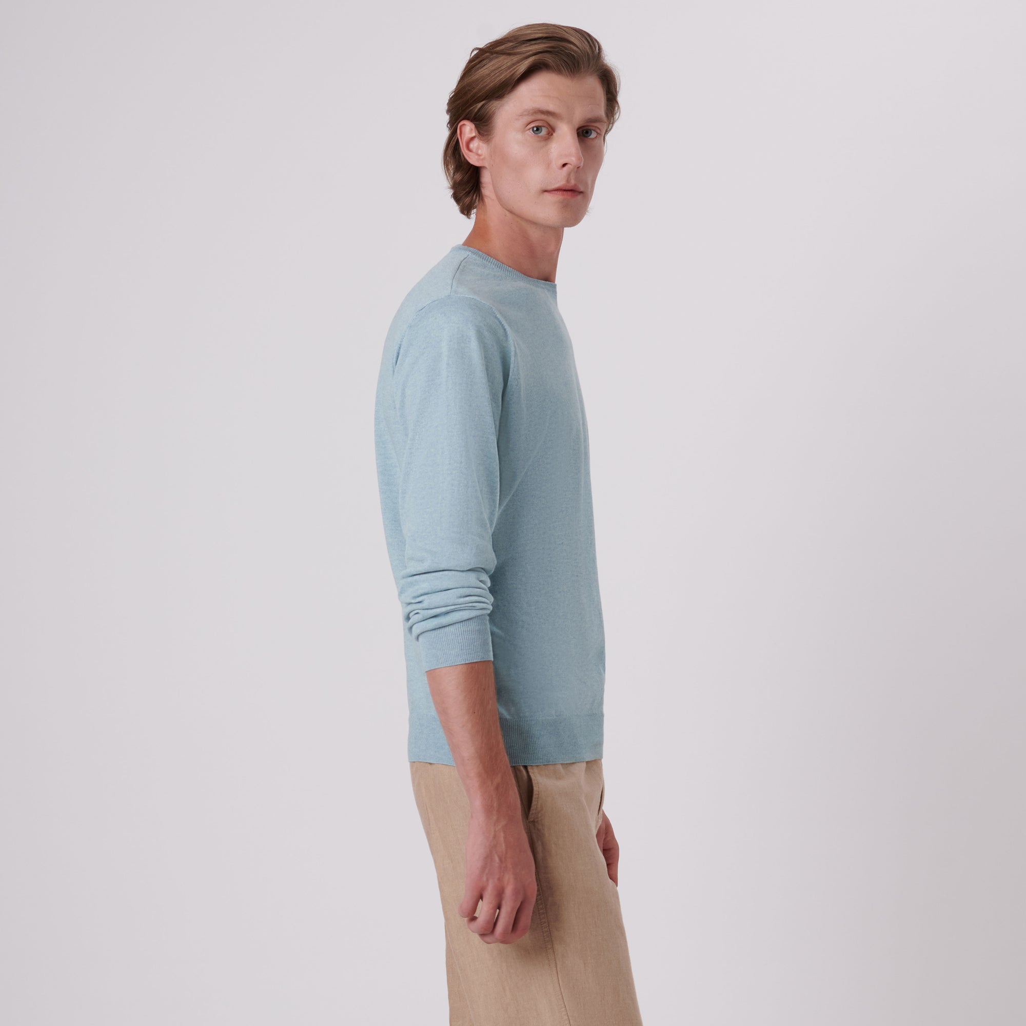 Solid Cotton Cashmere Crew Neck Sweater