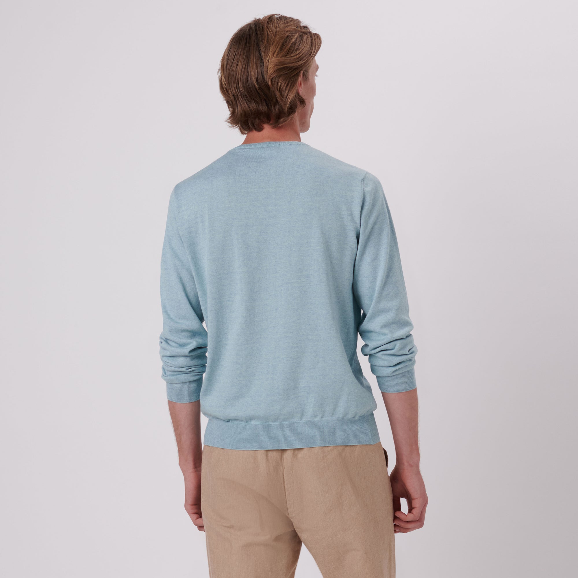 Solid Cotton Cashmere Crew Neck Sweater