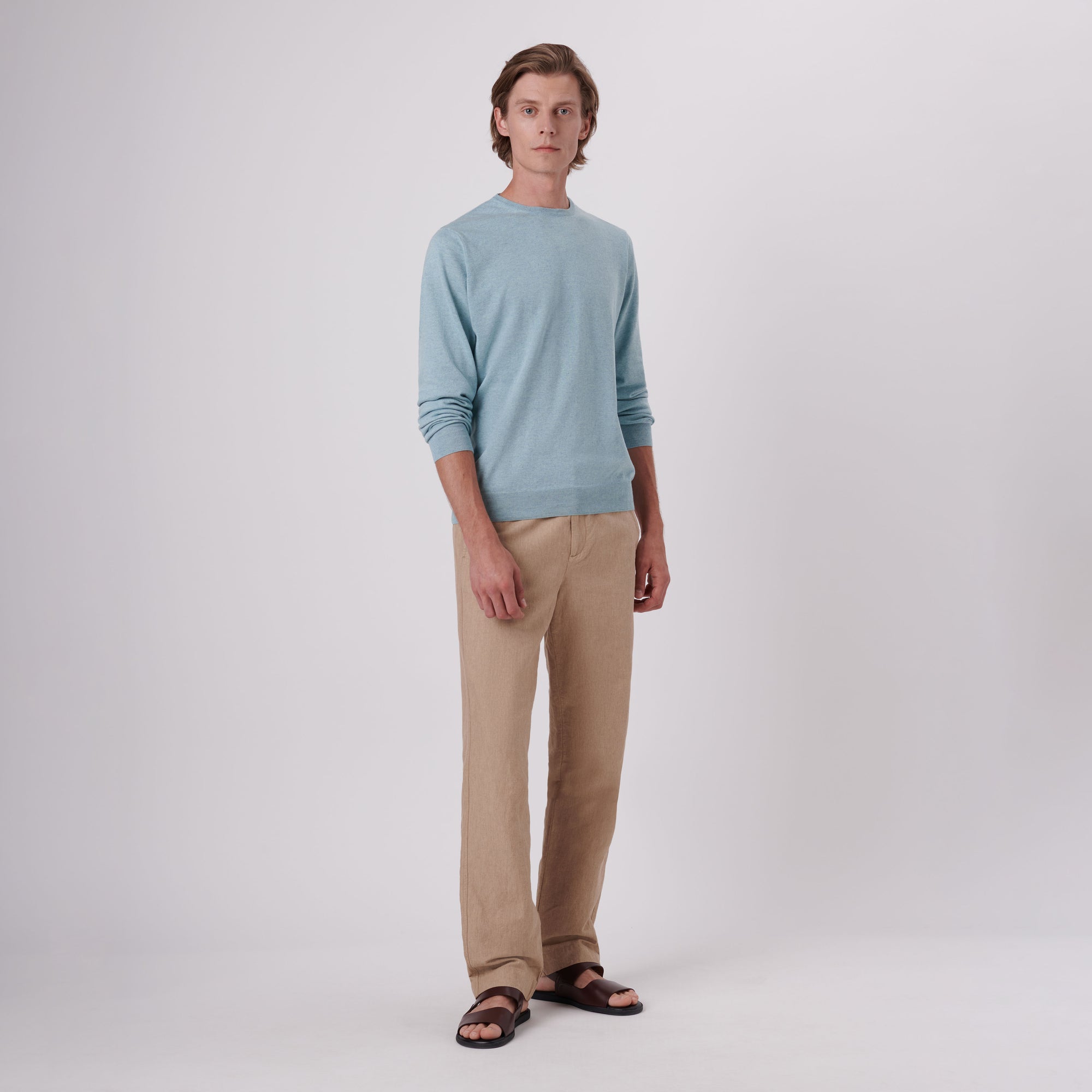 Solid Cotton Cashmere Crew Neck Sweater