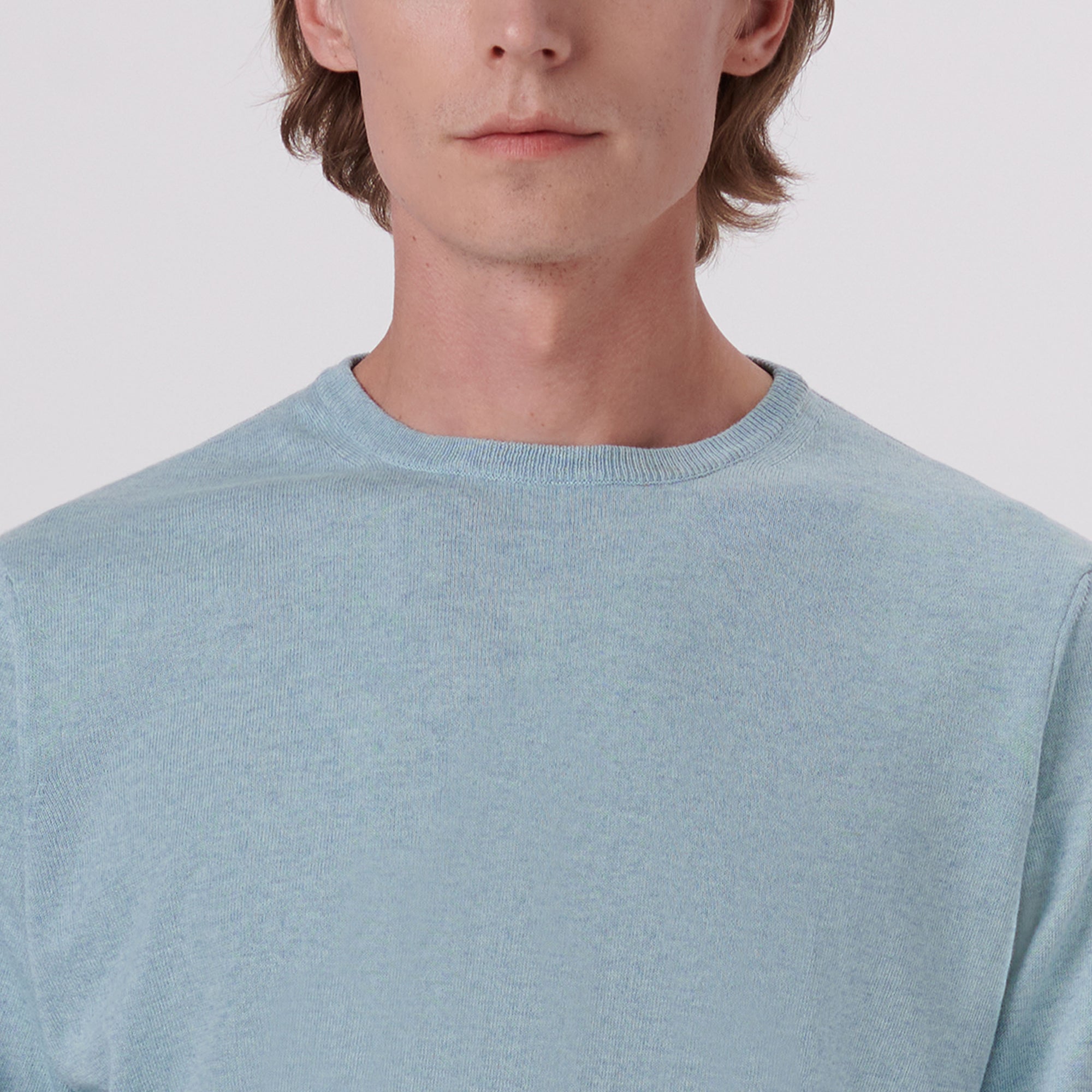 Solid Cotton Cashmere Crew Neck Sweater