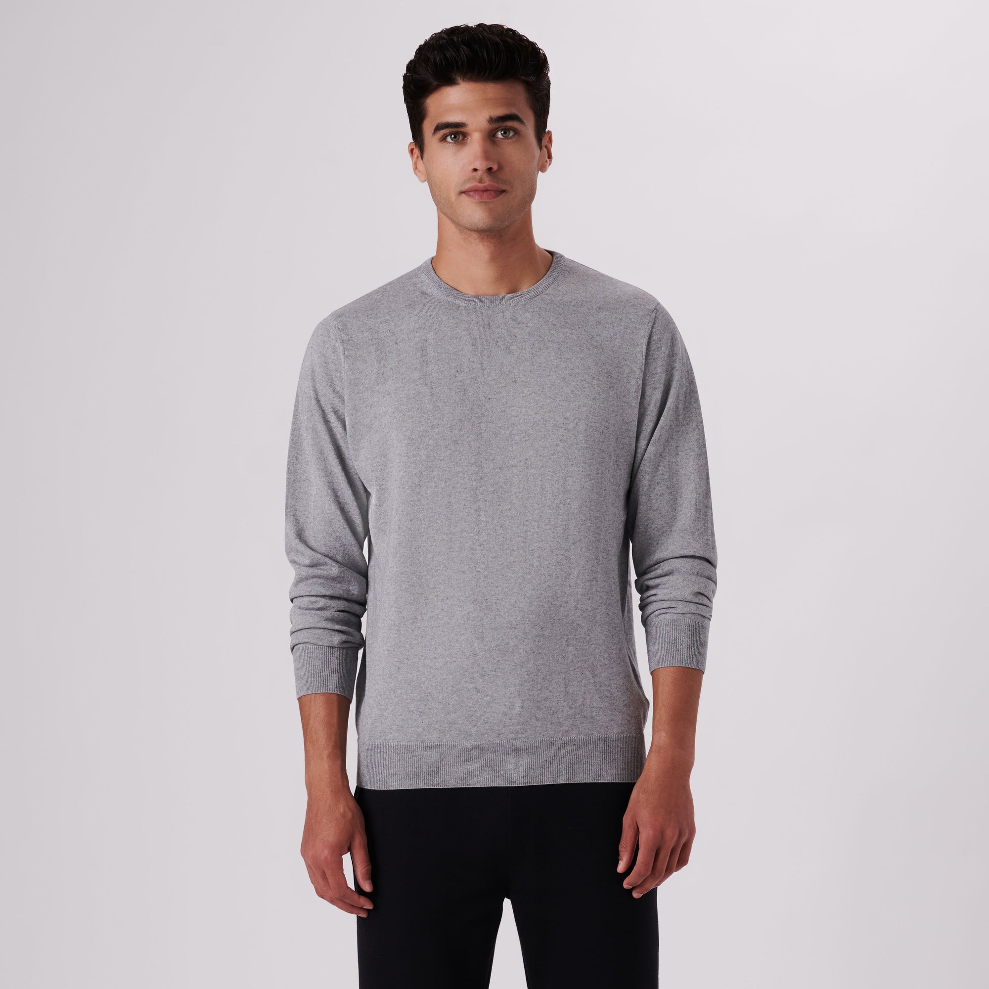 Solid Cotton Cashmere Crew Neck Sweater