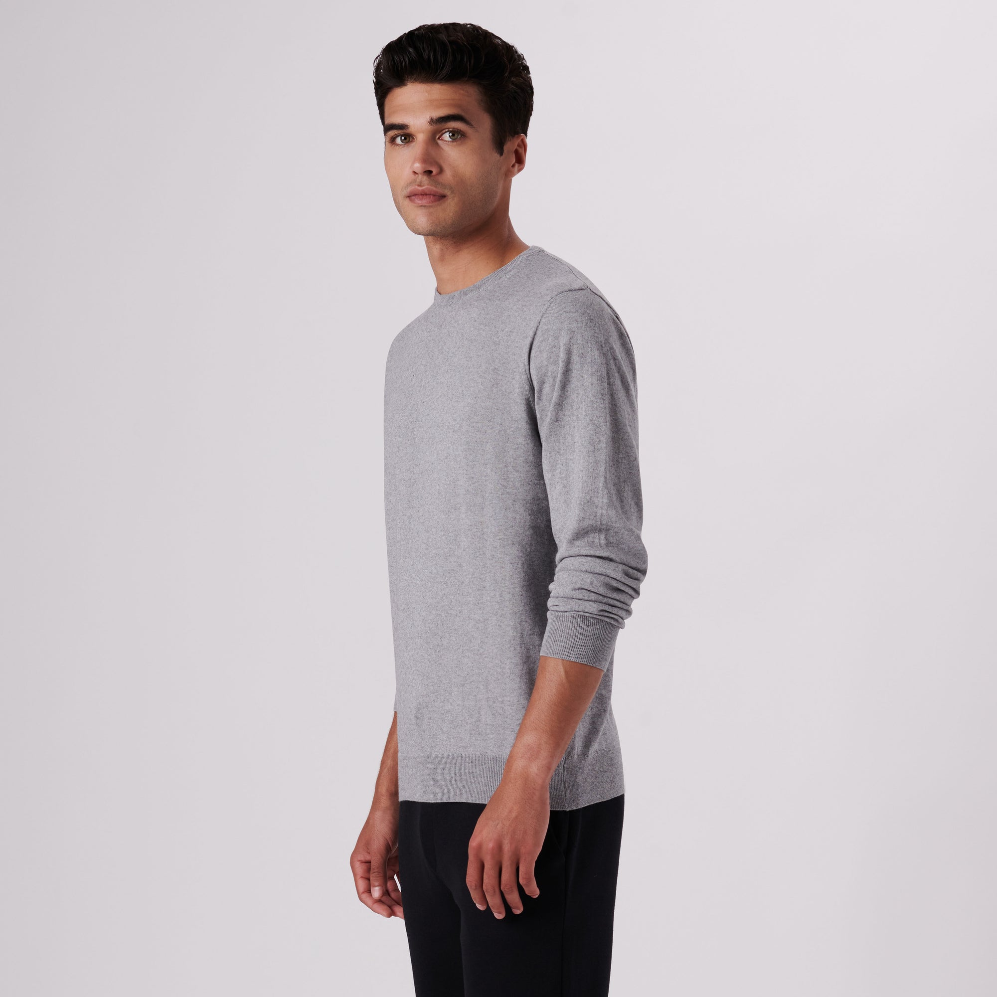 Solid Cotton Cashmere Crew Neck Sweater
