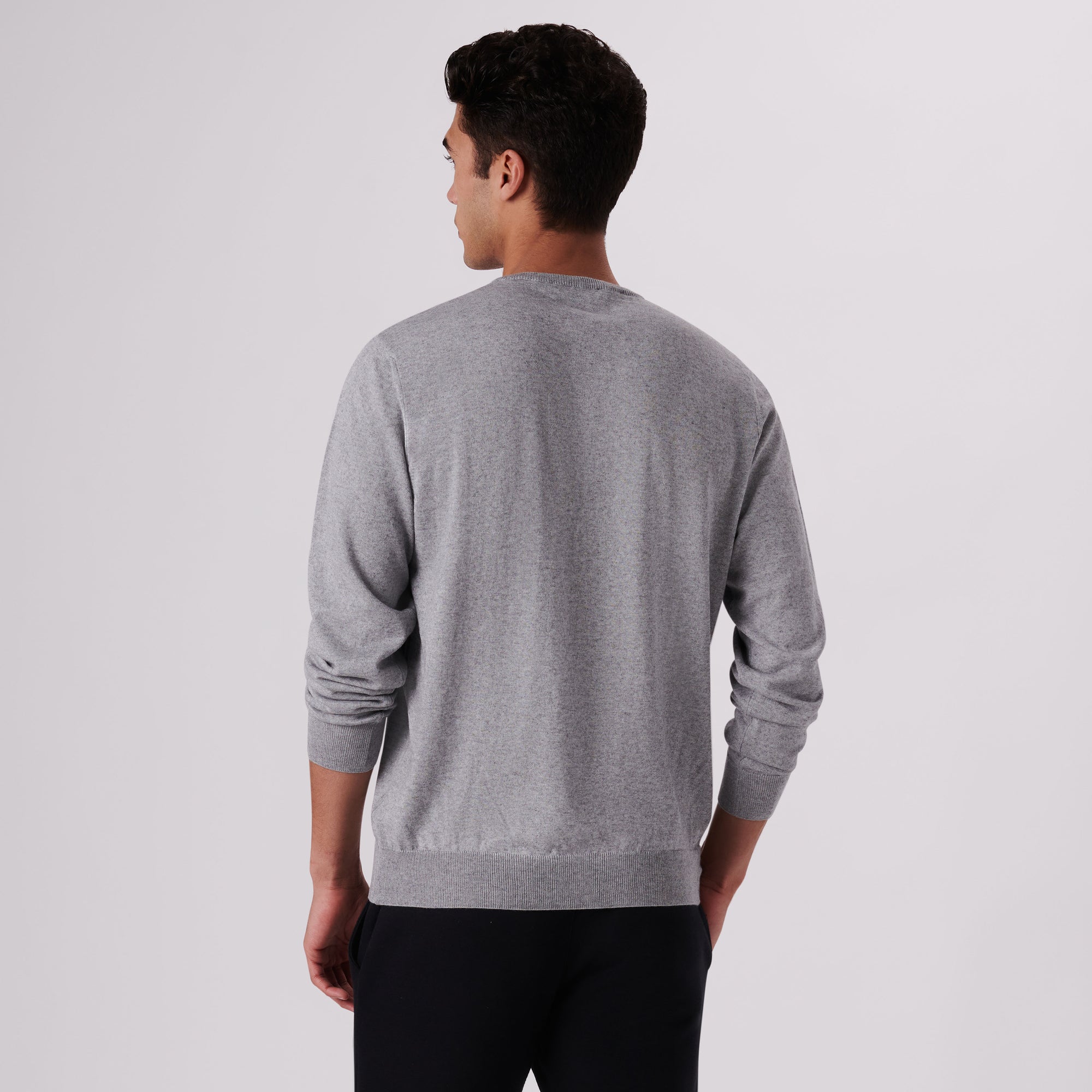 Solid Cotton Cashmere Crew Neck Sweater