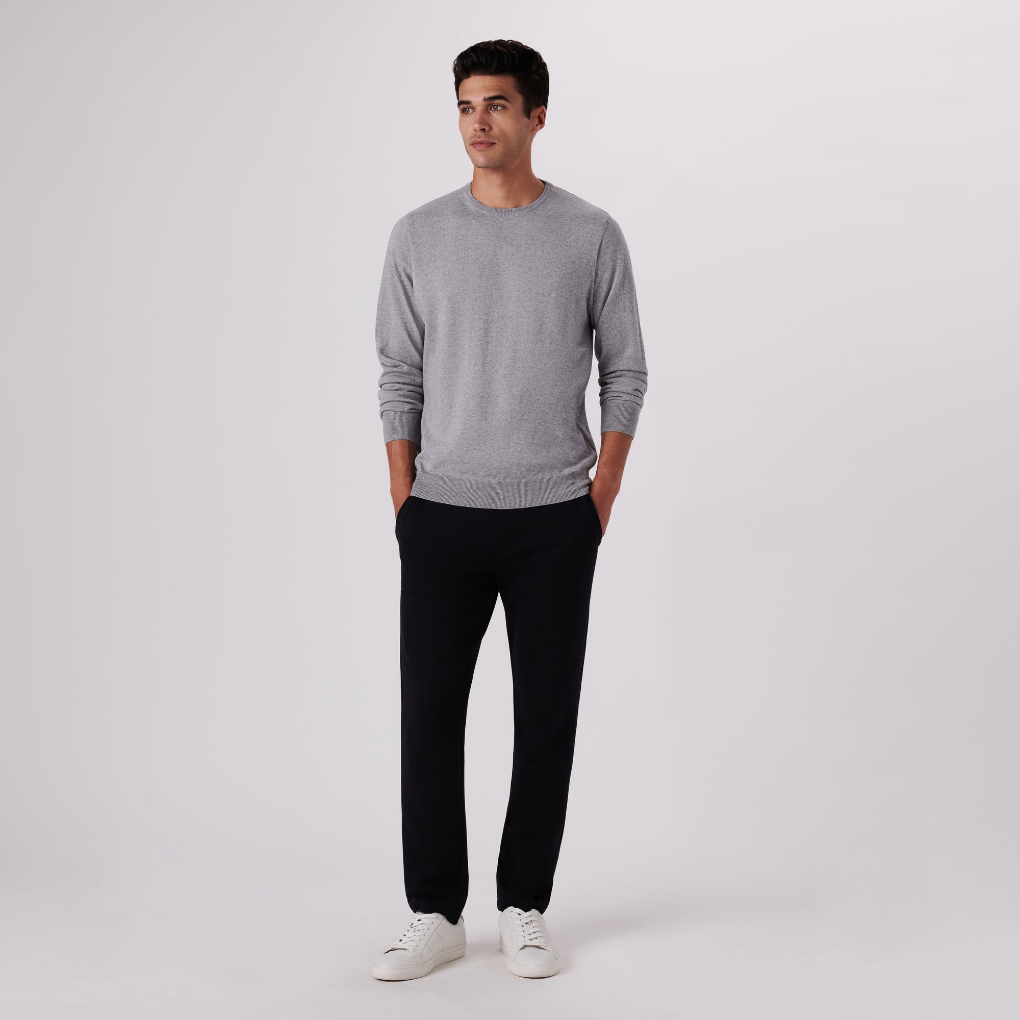 Solid Cotton Cashmere Crew Neck Sweater