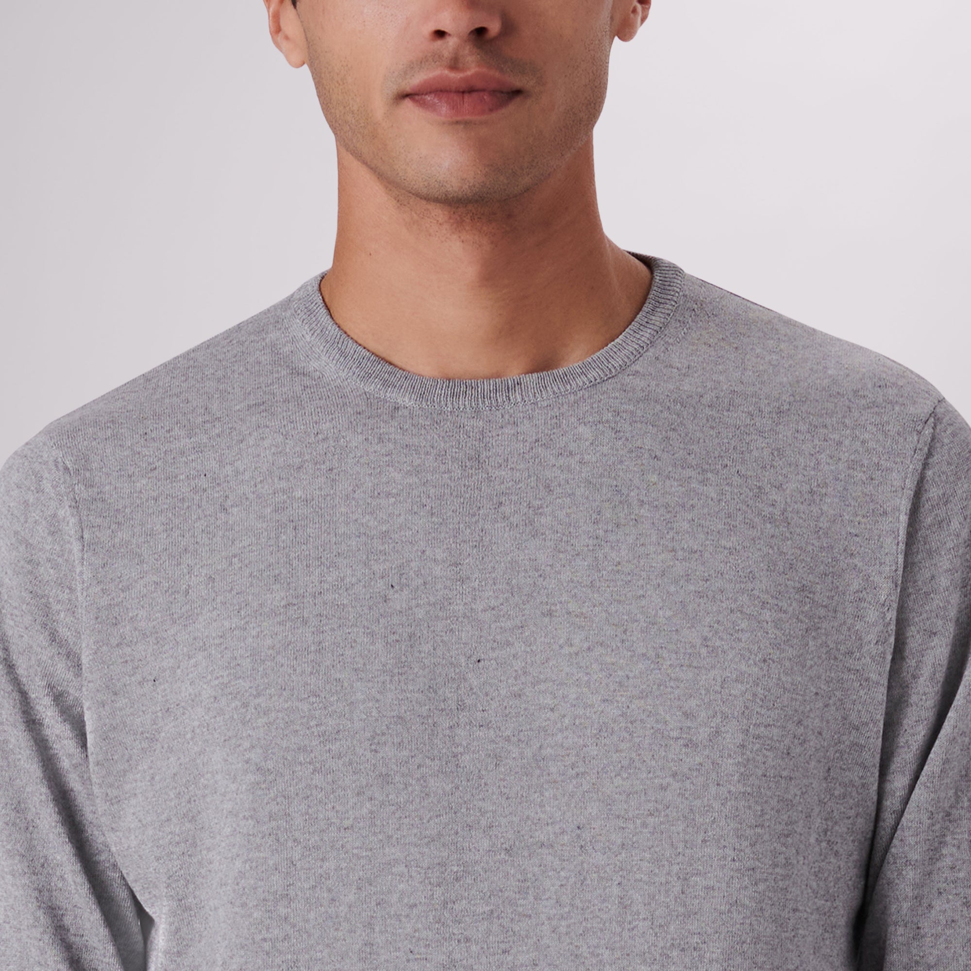 Solid Cotton Cashmere Crew Neck Sweater