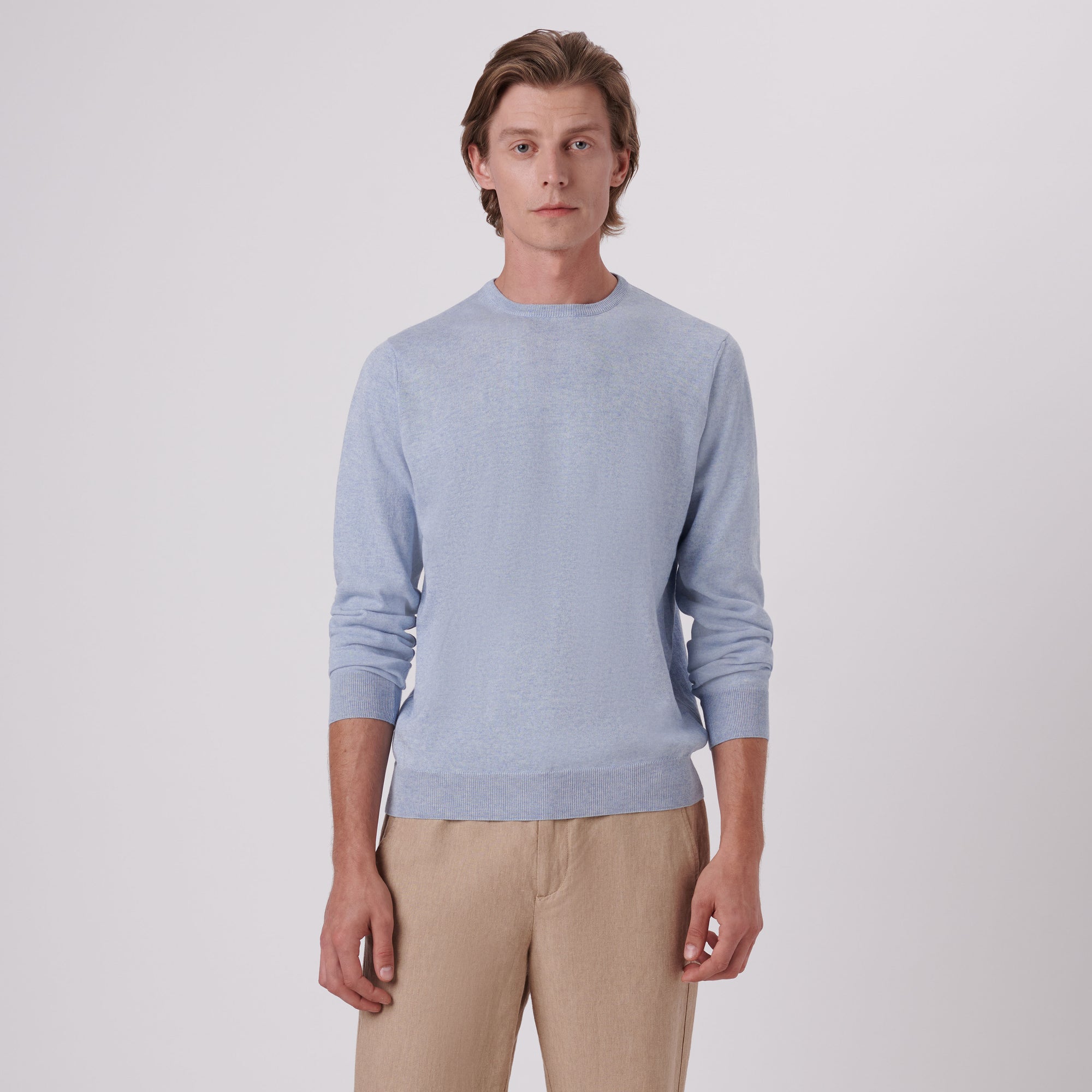Solid Cotton Cashmere Crew Neck Sweater