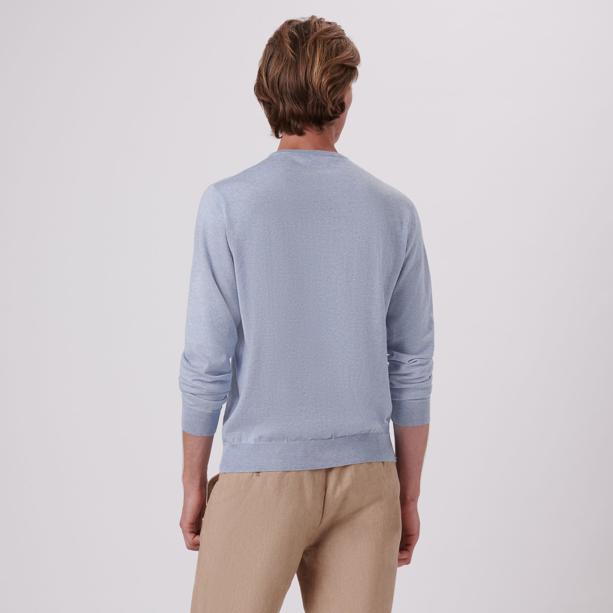 Solid Cotton Cashmere Crew Neck Sweater