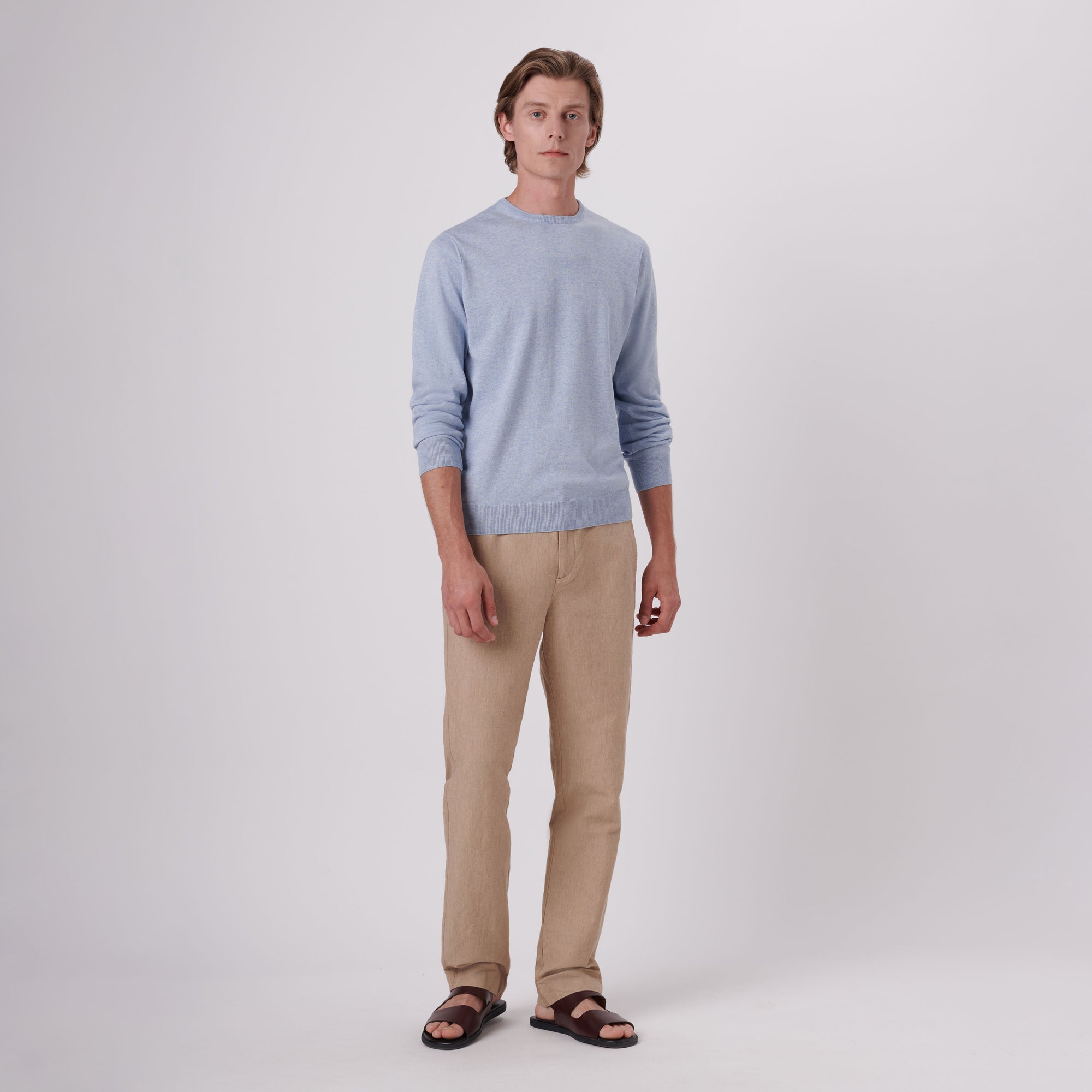 Solid Cotton Cashmere Crew Neck Sweater