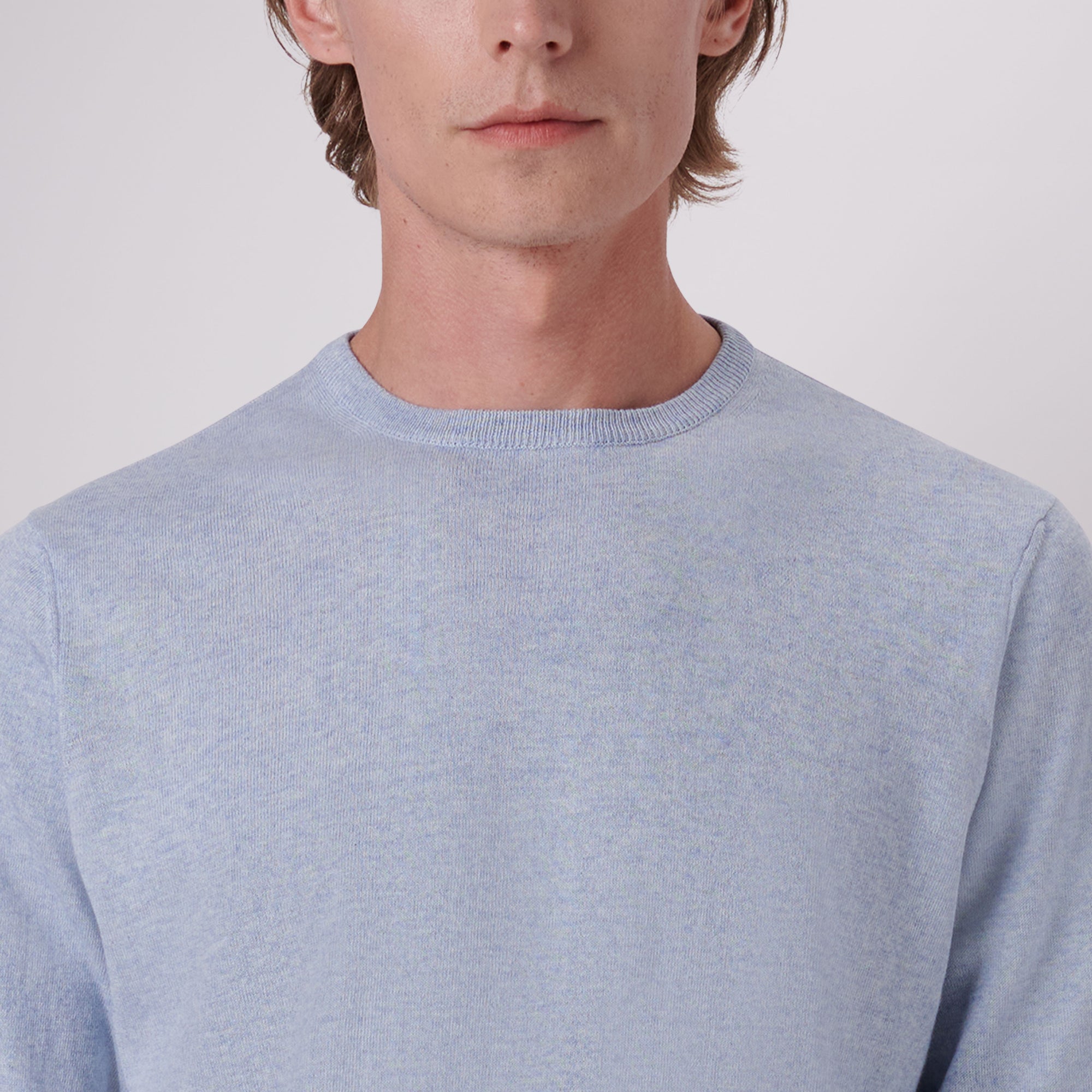 Solid Cotton Cashmere Crew Neck Sweater