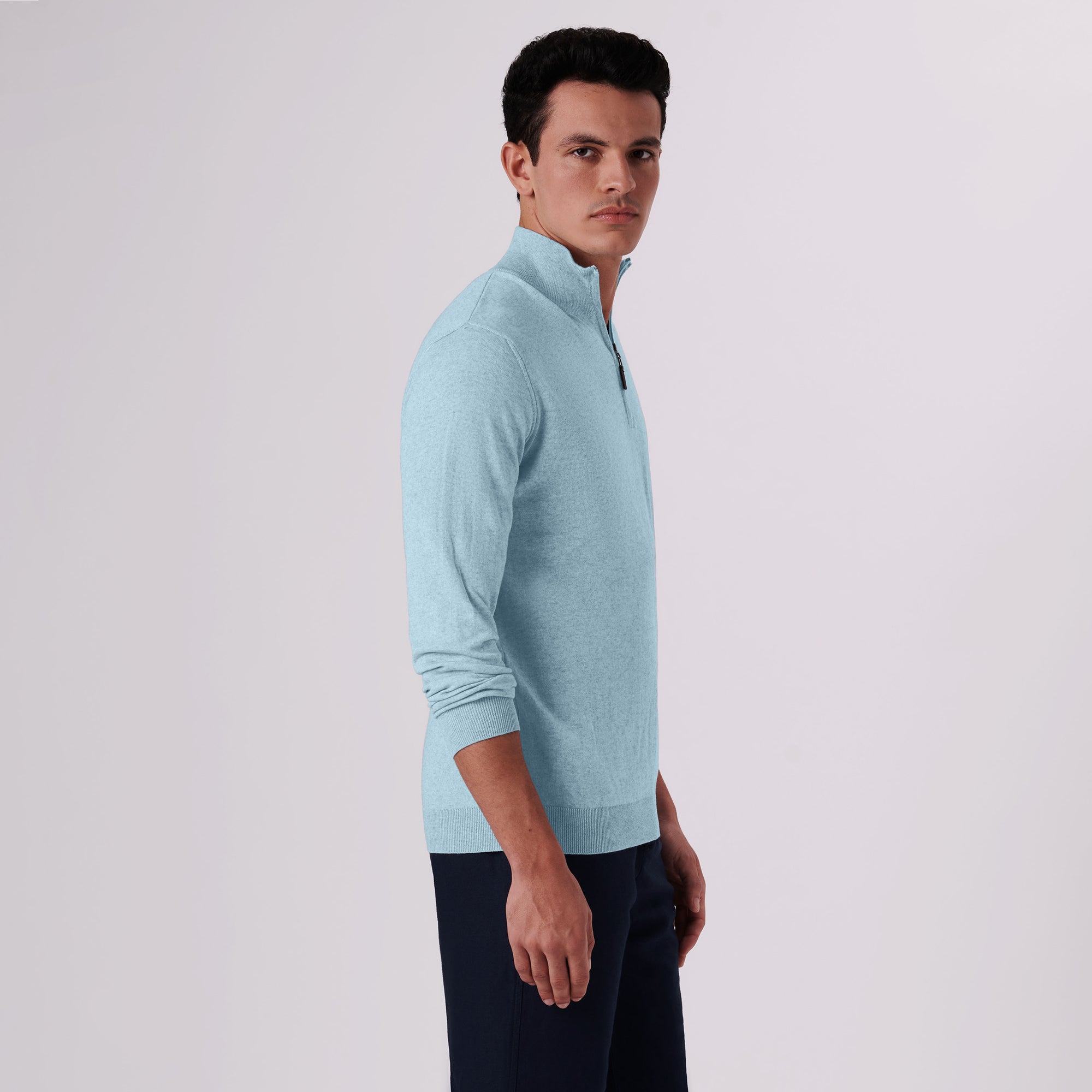 Solid Cotton Cashmere Quarter Zip Sweater