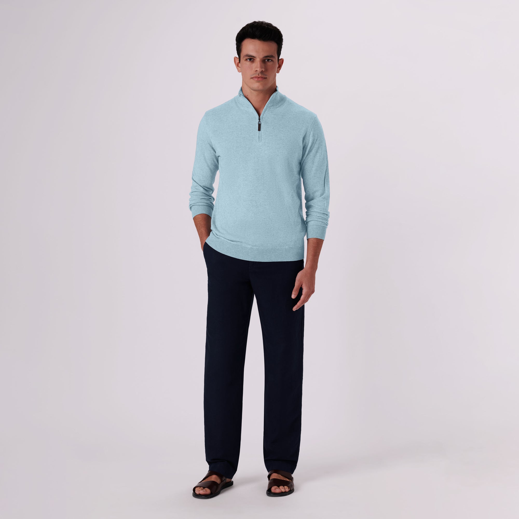 Solid Cotton Cashmere Quarter Zip Sweater