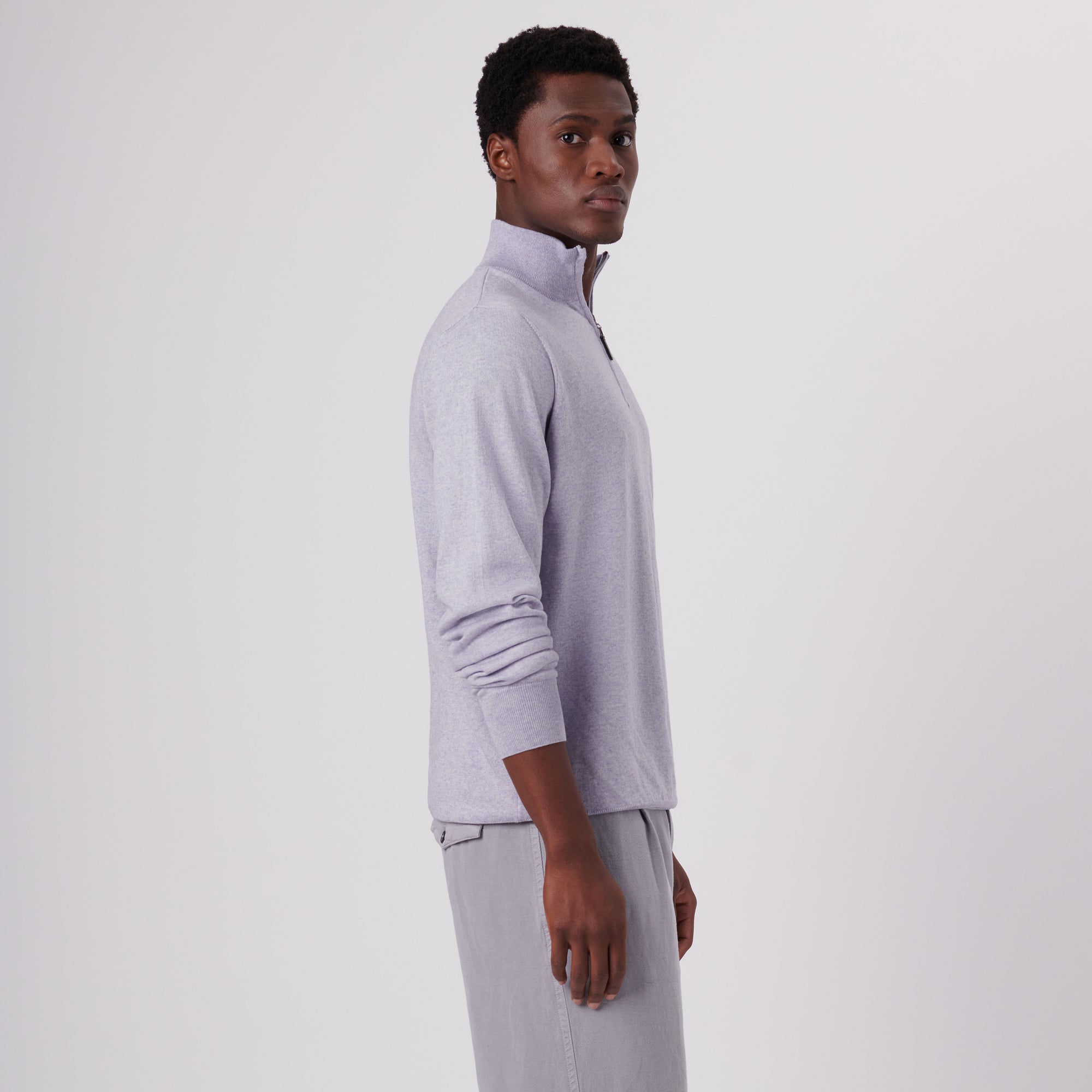 Solid Cotton Cashmere Quarter Zip Sweater