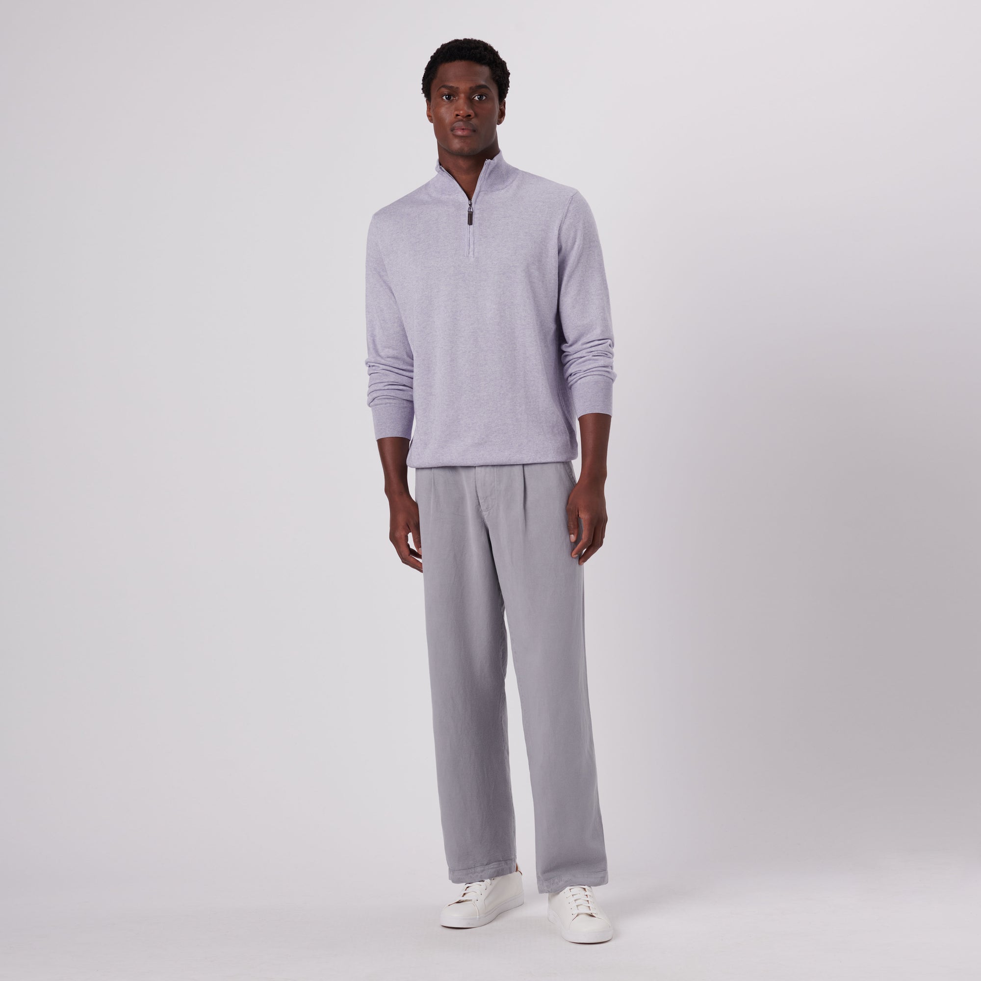 Solid Cotton Cashmere Quarter Zip Sweater