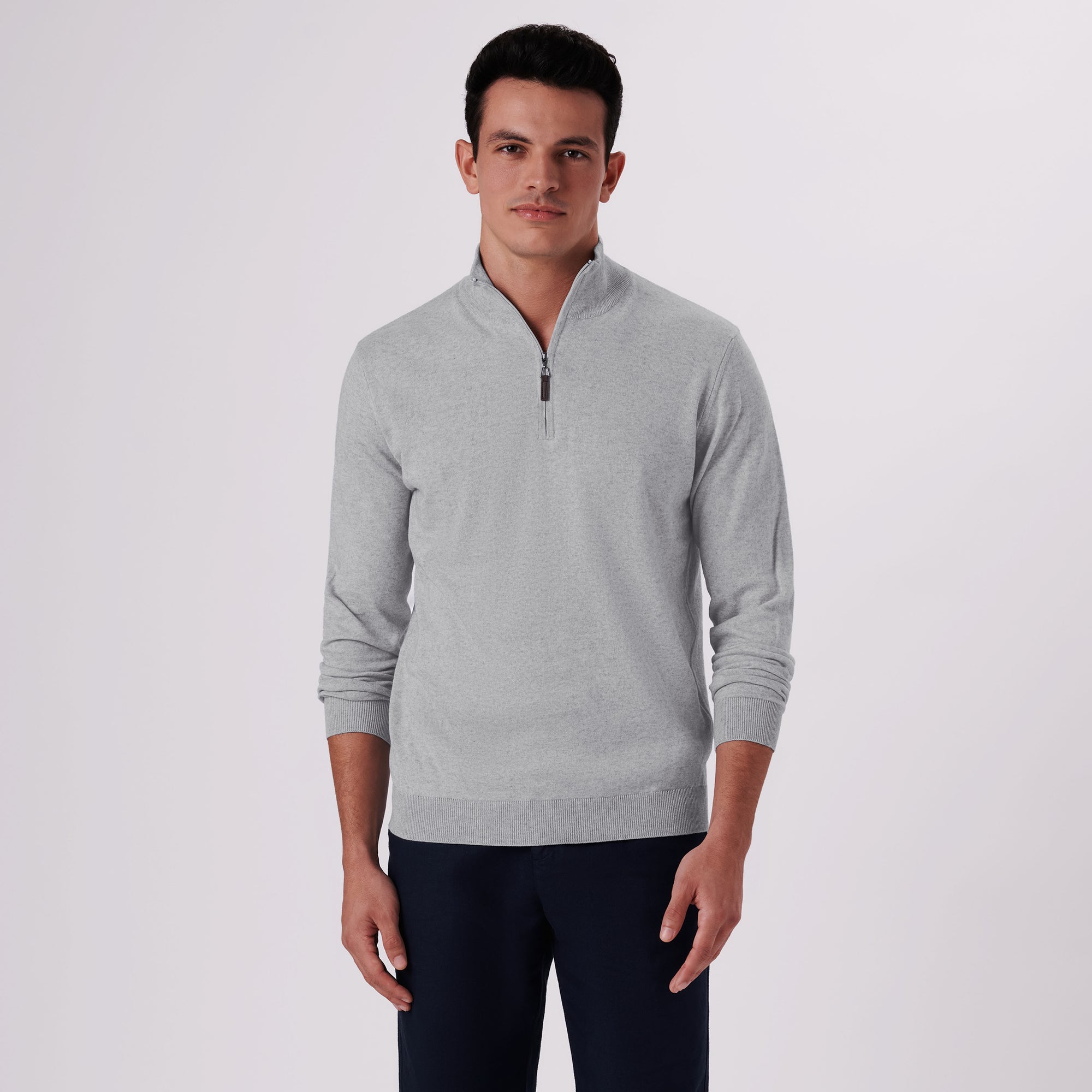 Solid Cotton Cashmere Quarter Zip Sweater