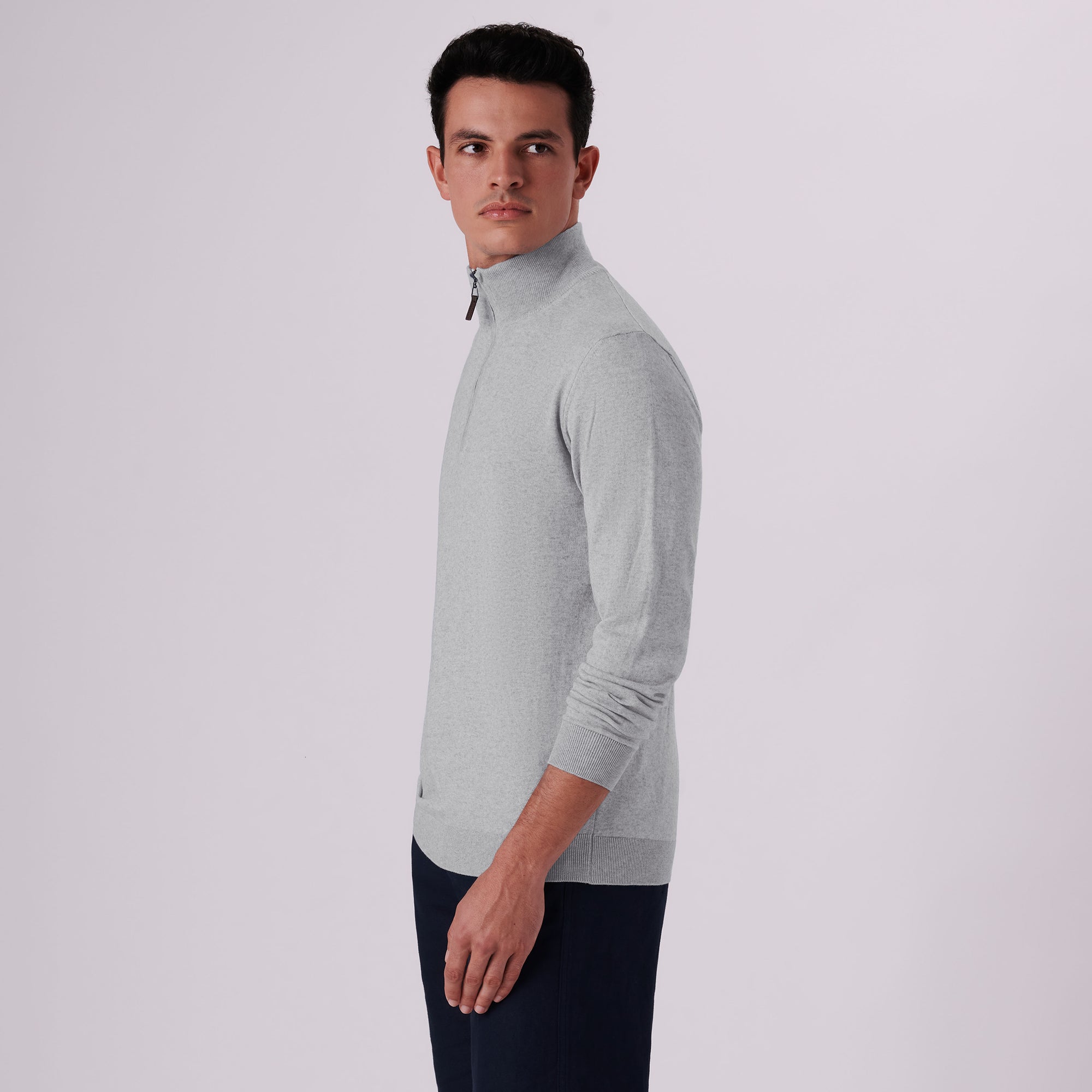 Solid Cotton Cashmere Quarter Zip Sweater
