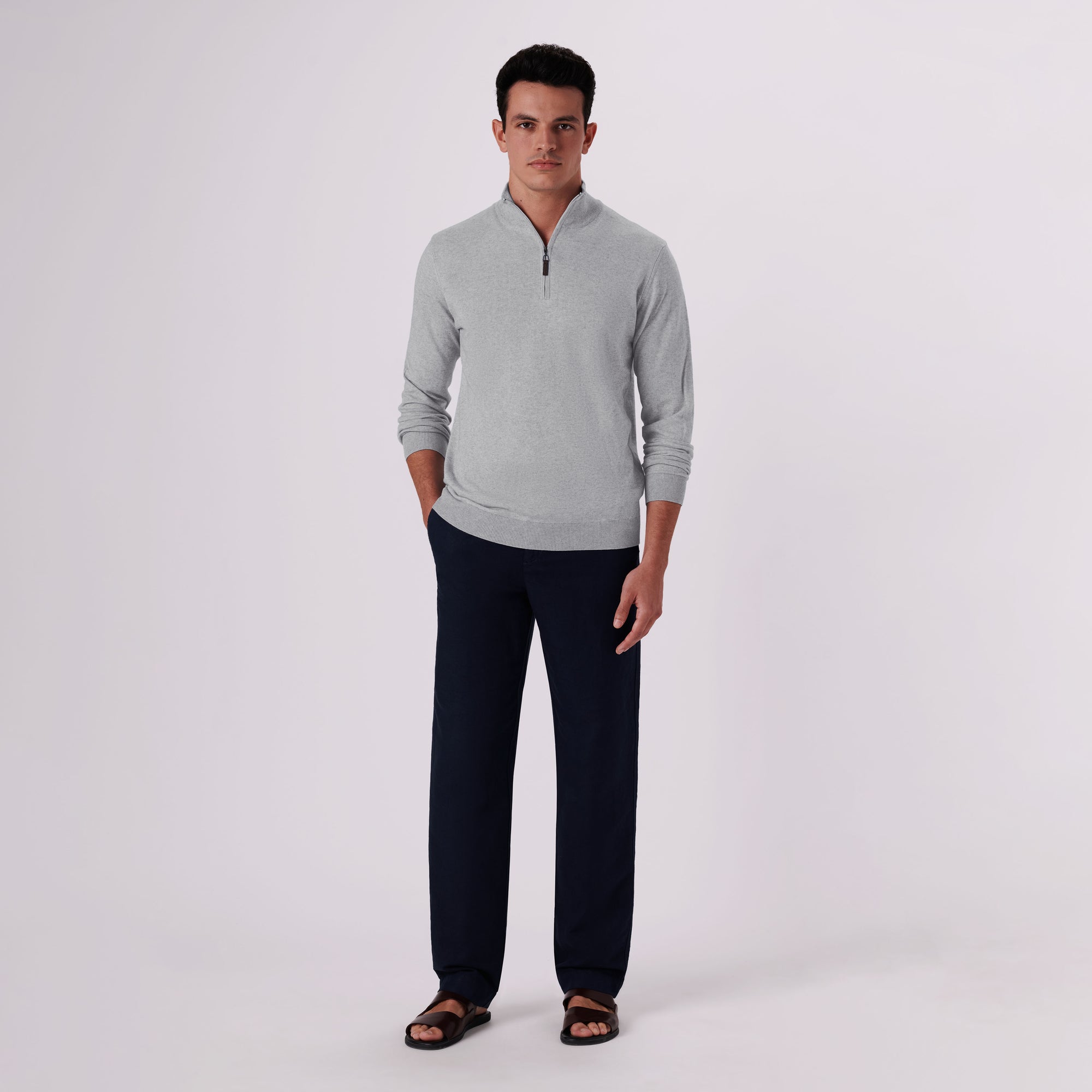 Solid Cotton Cashmere Quarter Zip Sweater