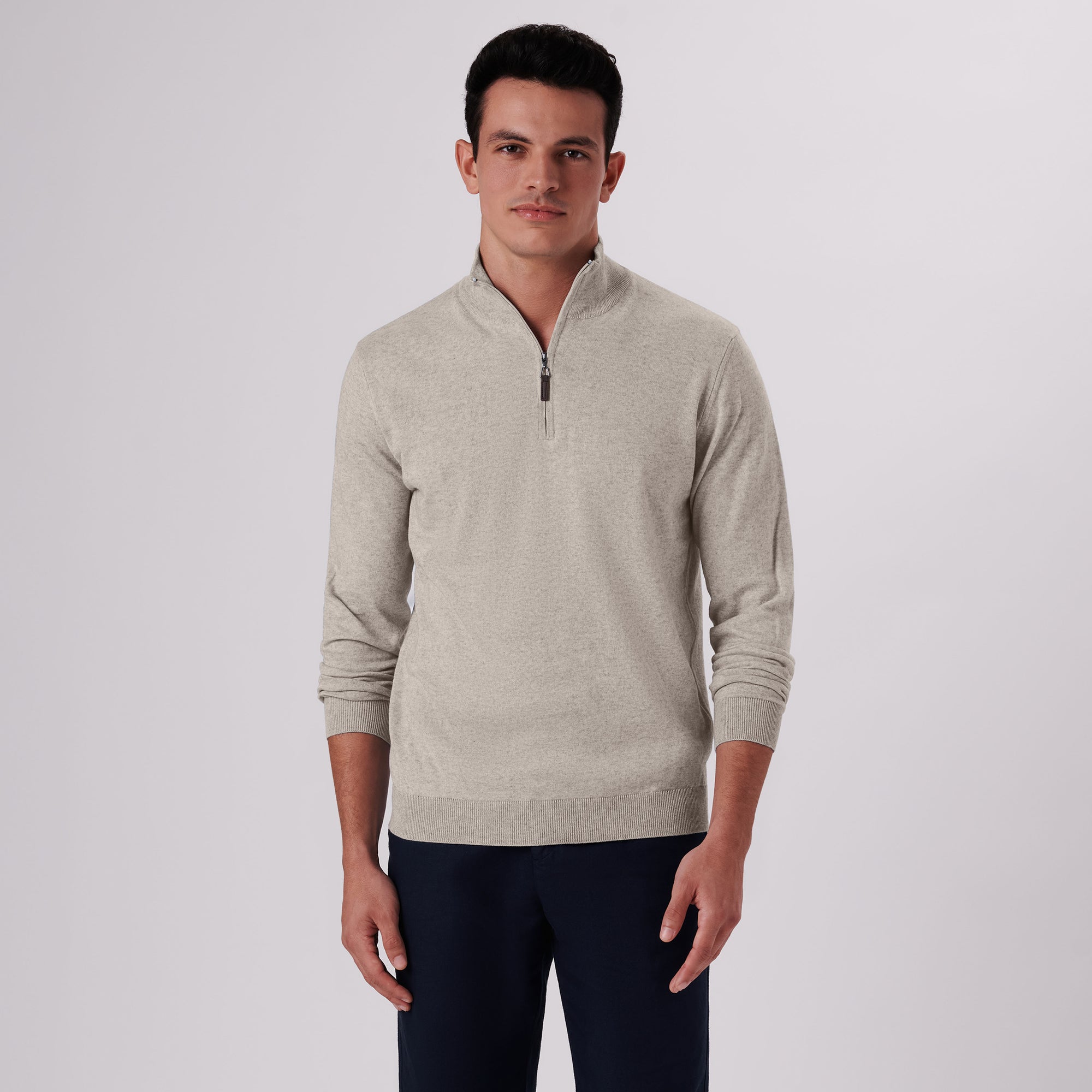 Solid Cotton Cashmere Quarter Zip Sweater