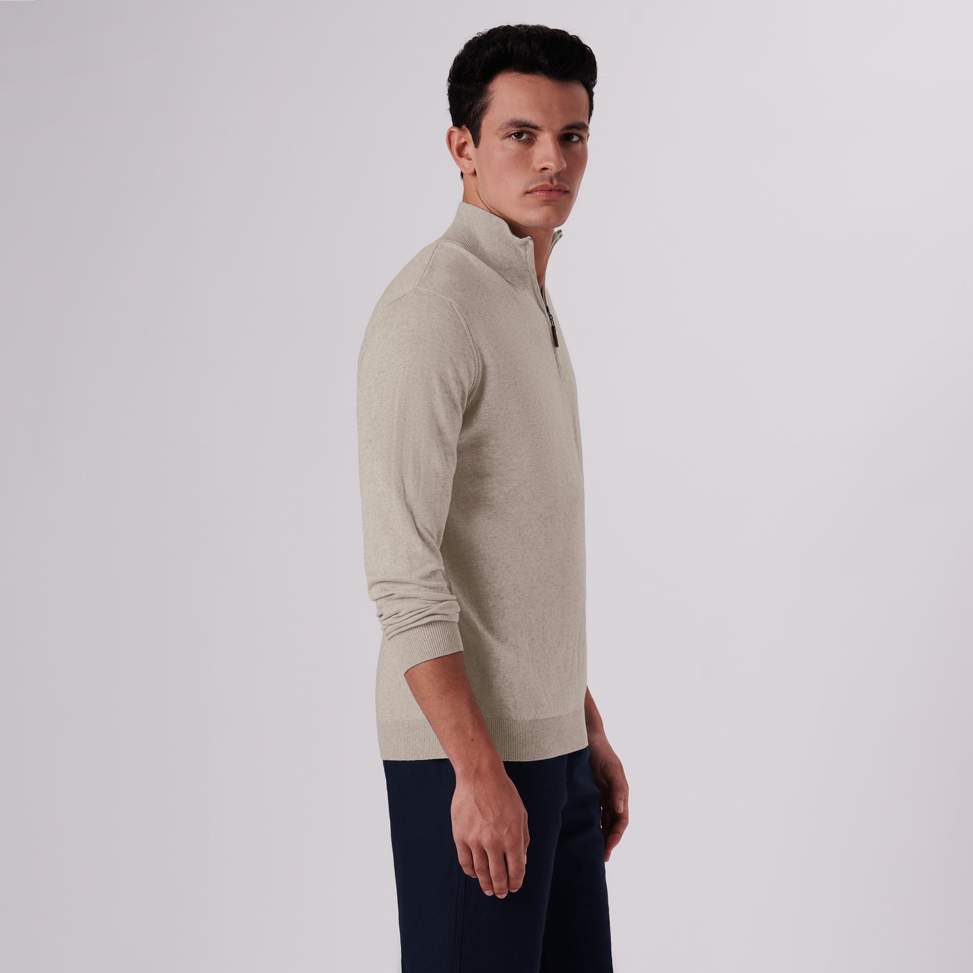 Solid Cotton Cashmere Quarter Zip Sweater