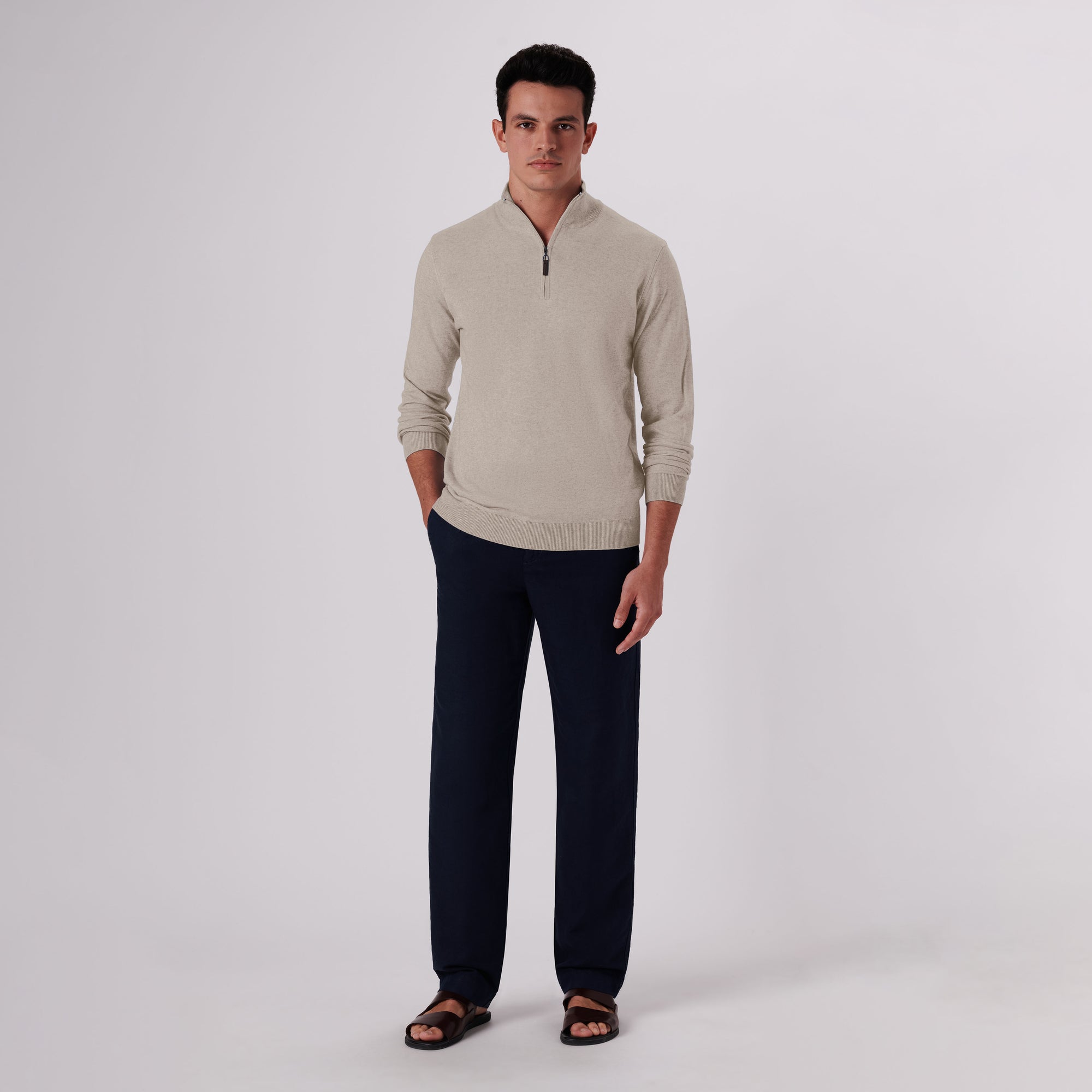 Solid Cotton Cashmere Quarter Zip Sweater