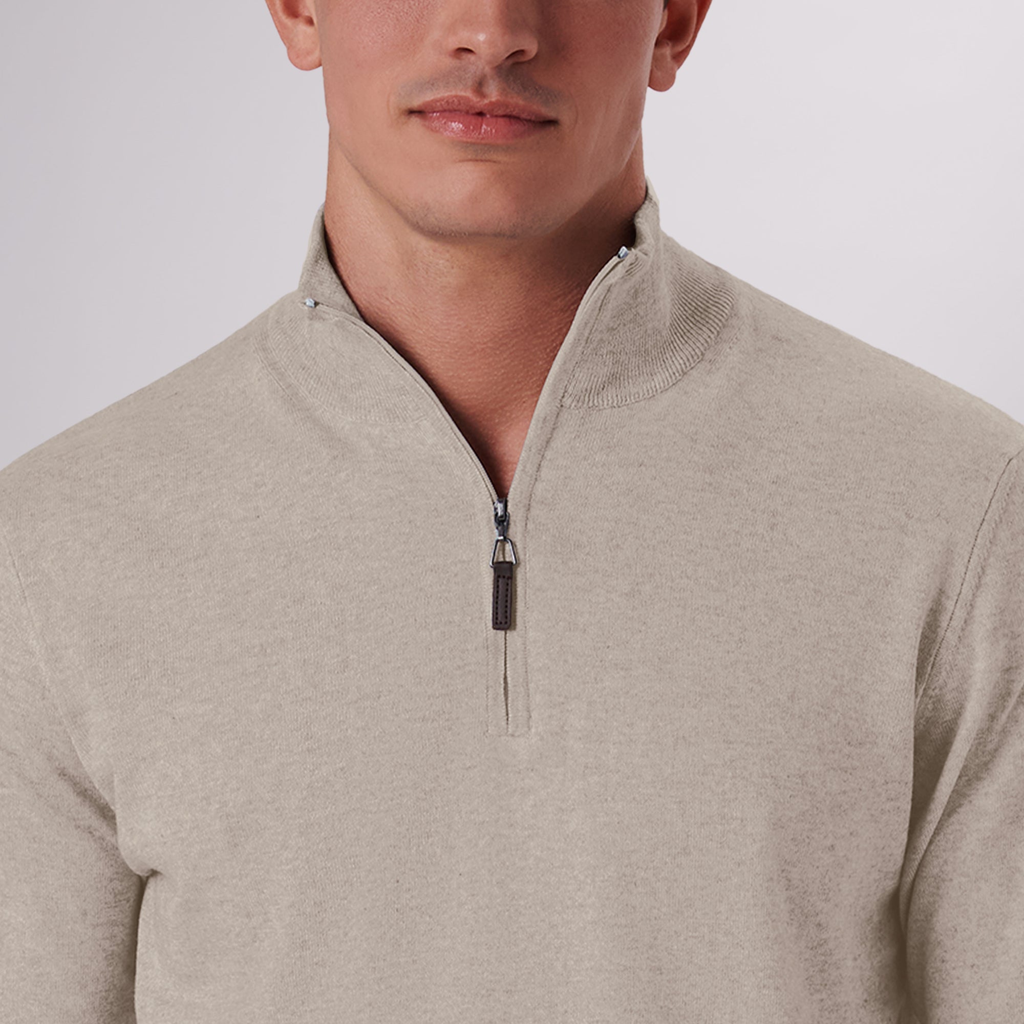 Solid Cotton Cashmere Quarter Zip Sweater