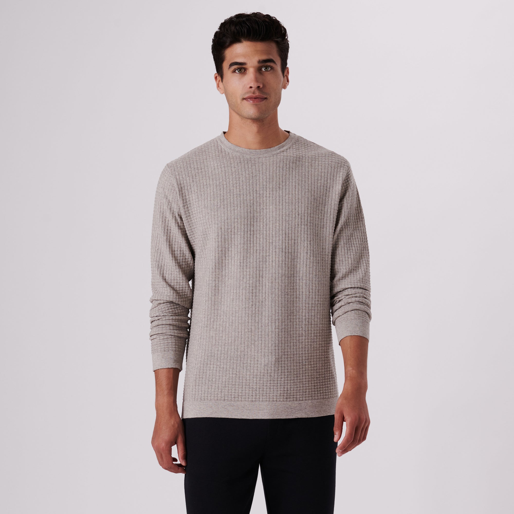 Waffle Knit Cotton Cashmere Crew Neck Sweater