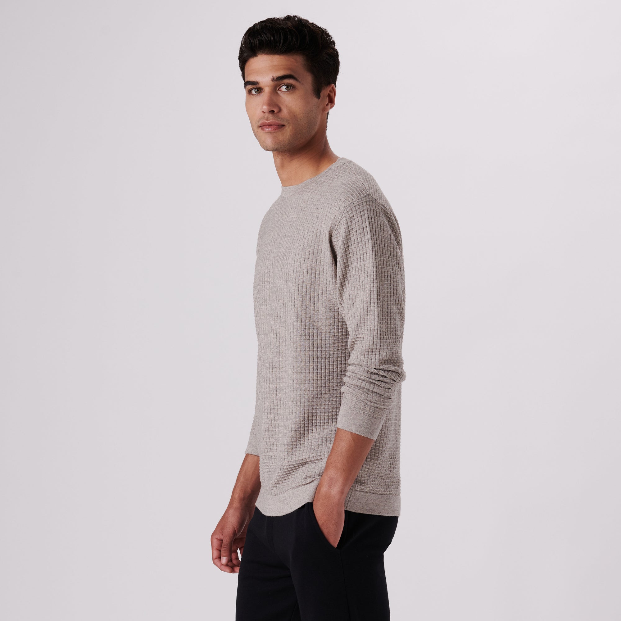 Waffle Knit Cotton Cashmere Crew Neck Sweater