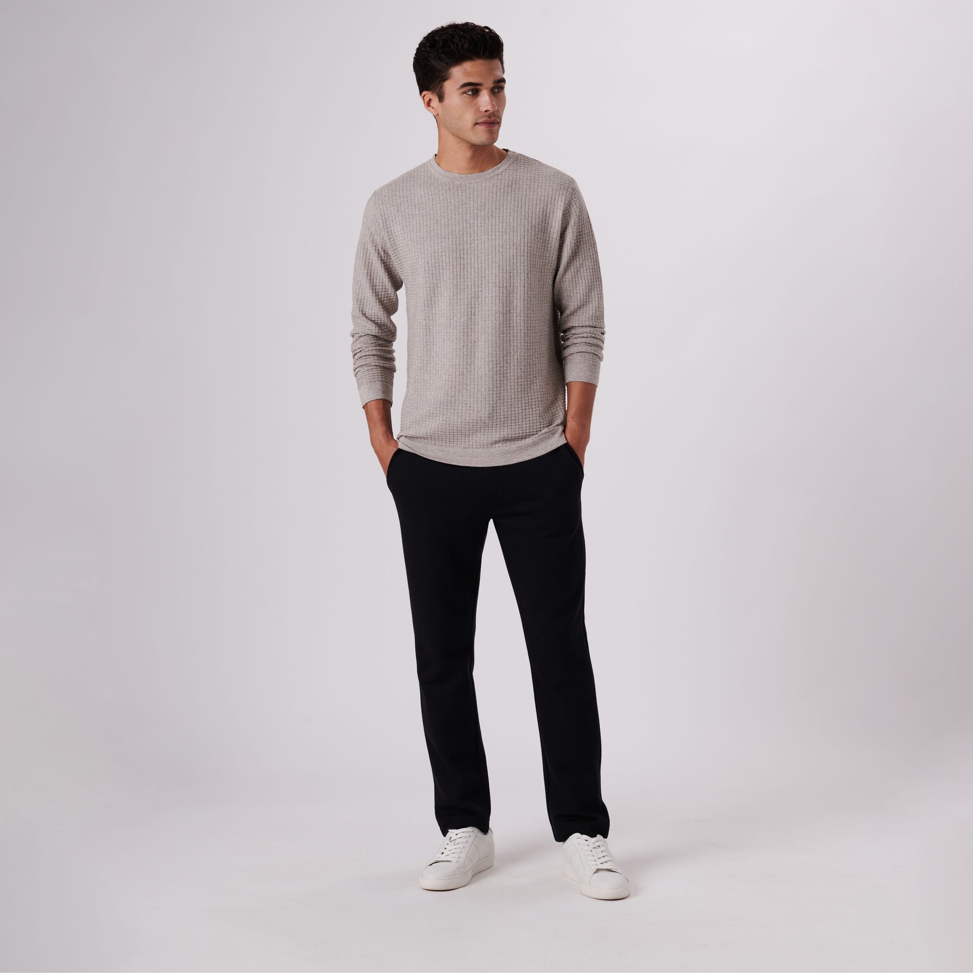 Waffle Knit Cotton Cashmere Crew Neck Sweater