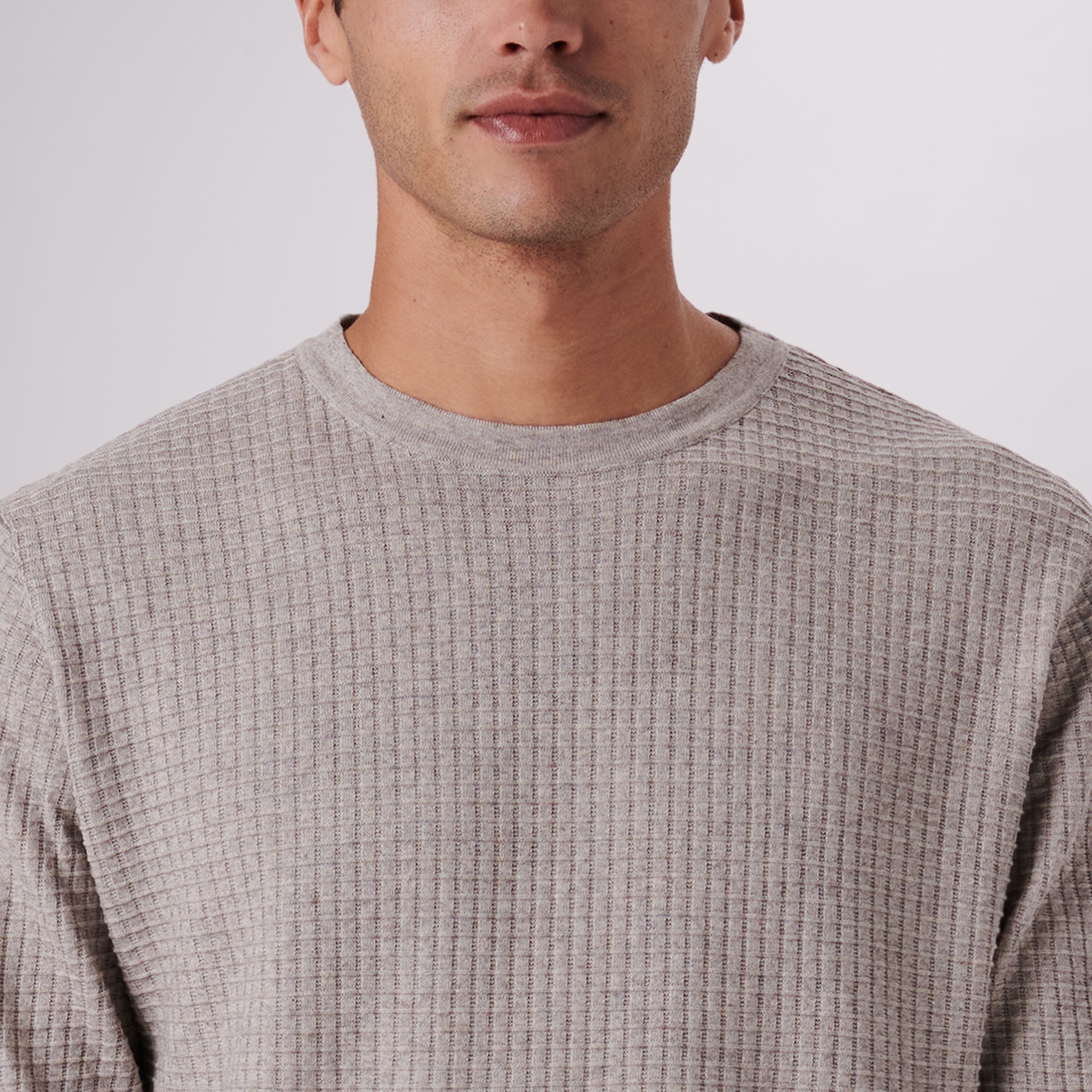 Waffle Knit Cotton Cashmere Crew Neck Sweater