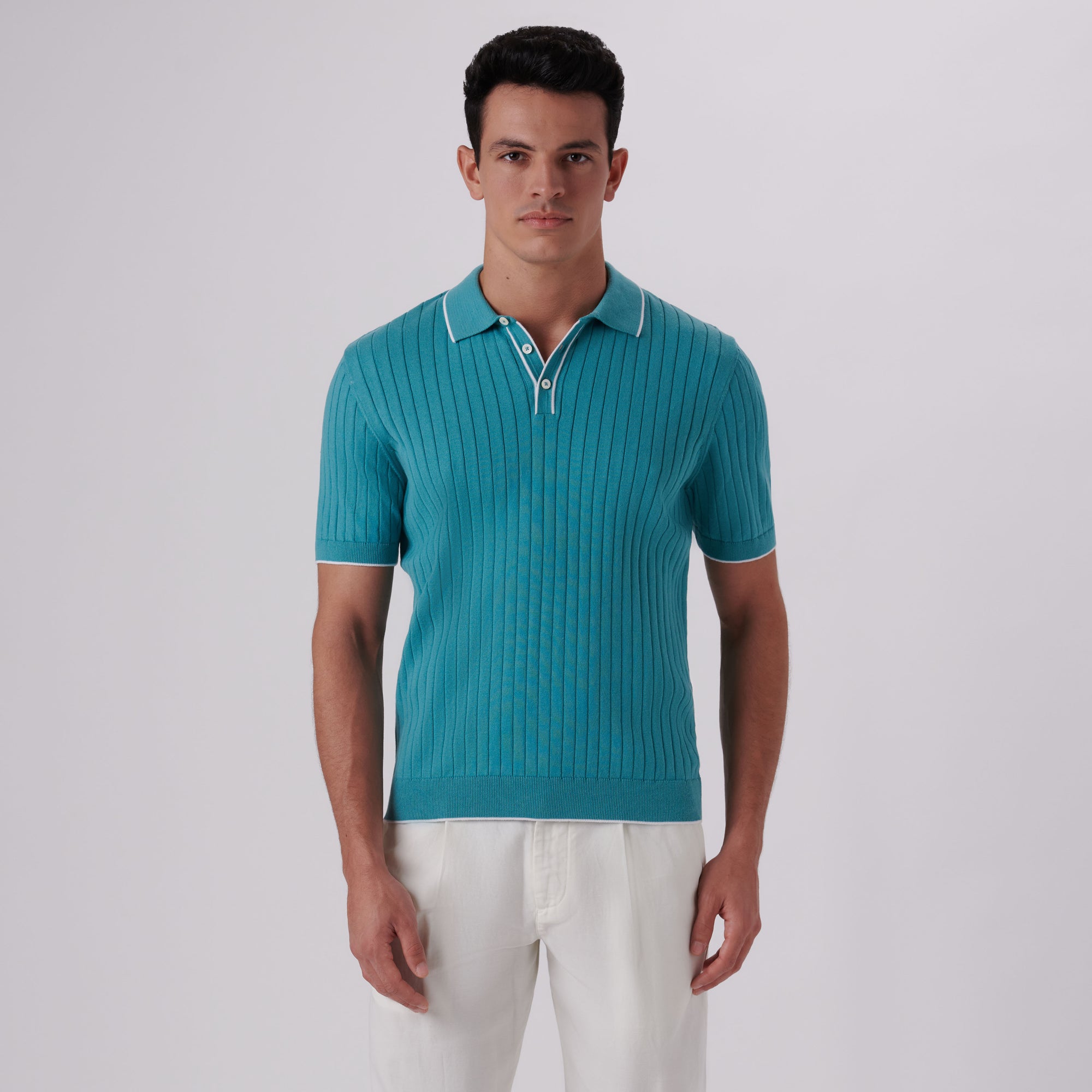 Rib Knit Short Sleeve Polo Sweater