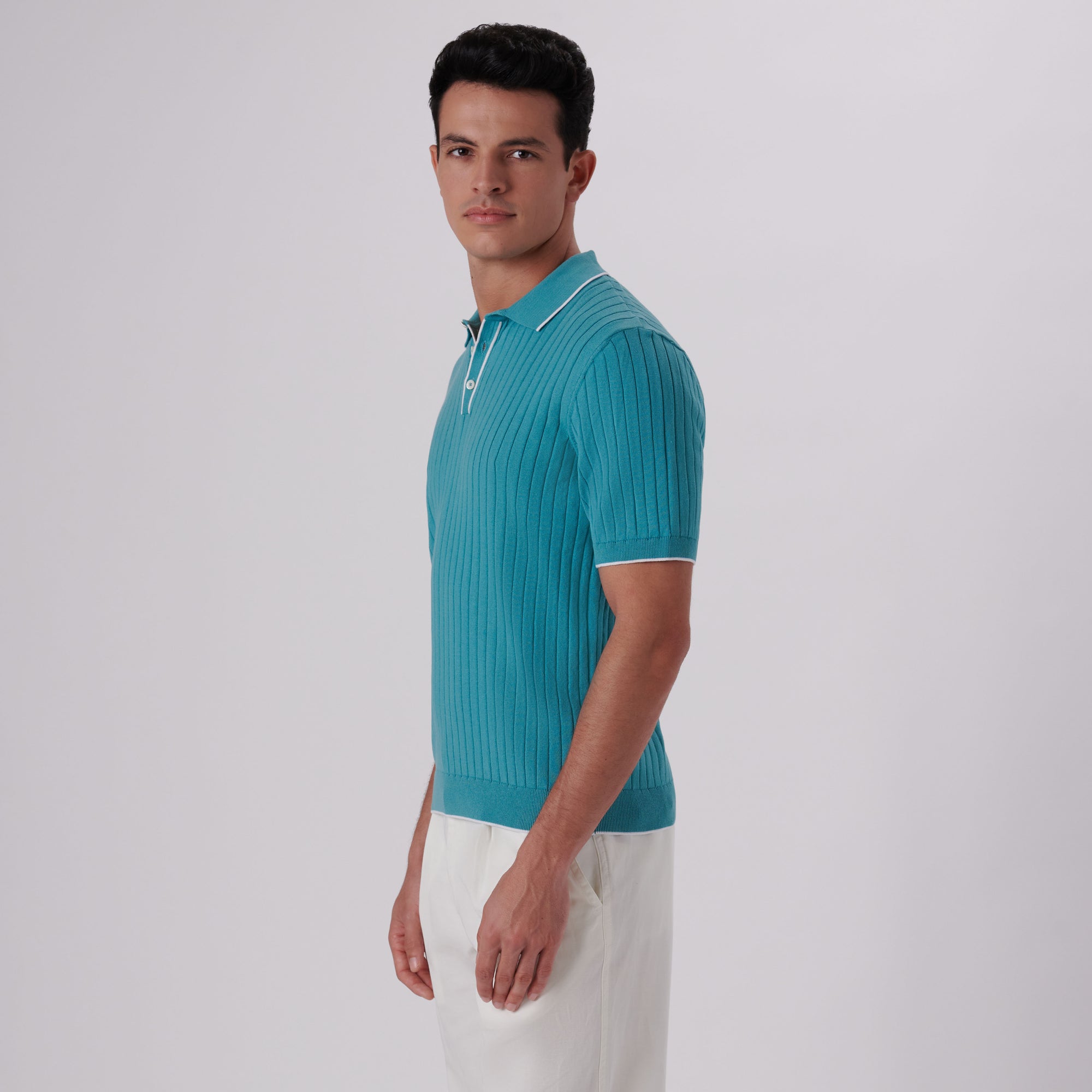 Rib Knit Short Sleeve Polo Sweater