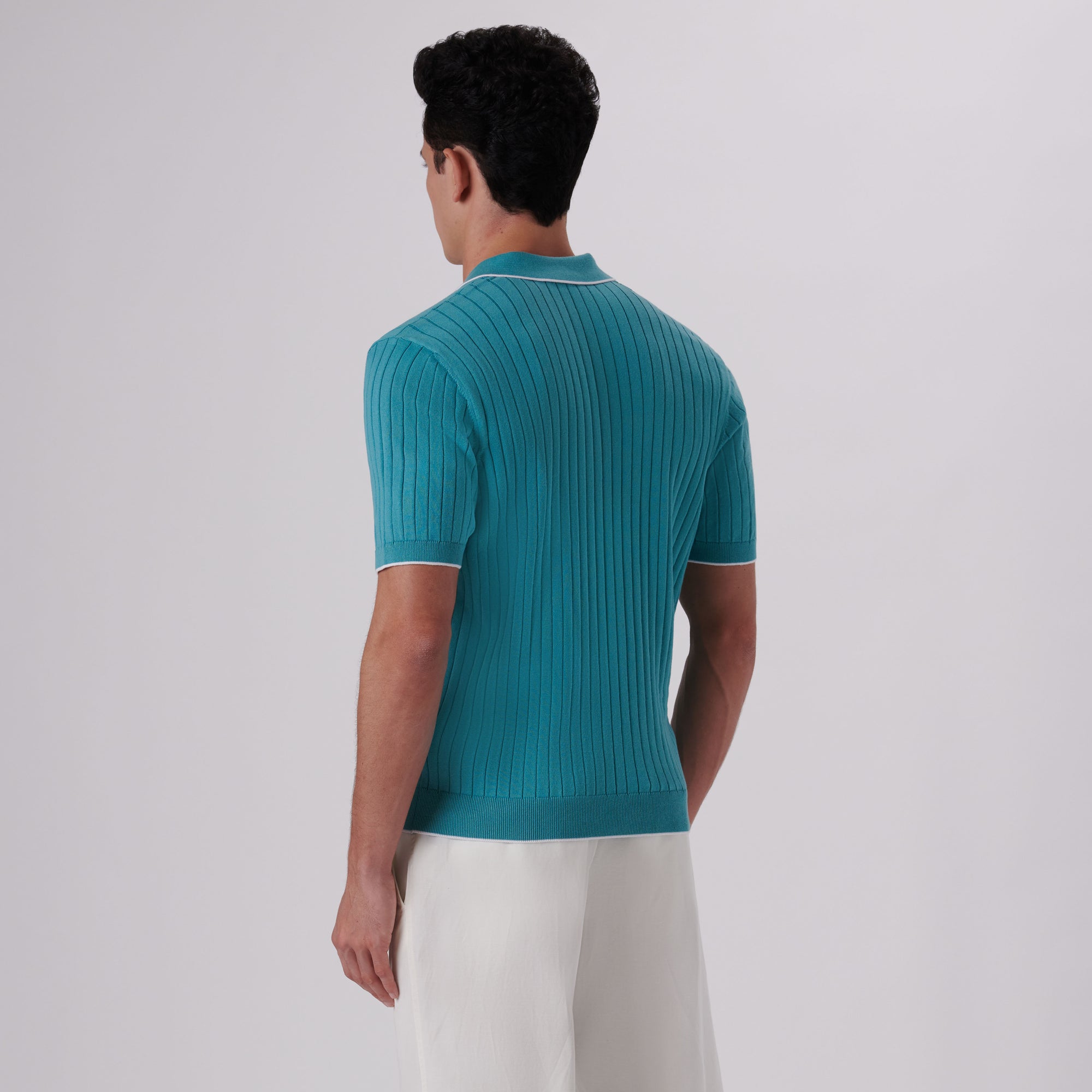 Rib Knit Short Sleeve Polo Sweater