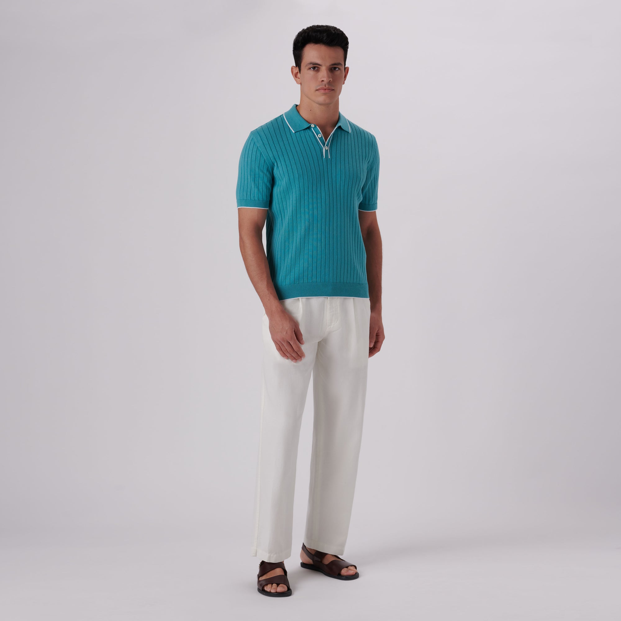 Rib Knit Short Sleeve Polo Sweater