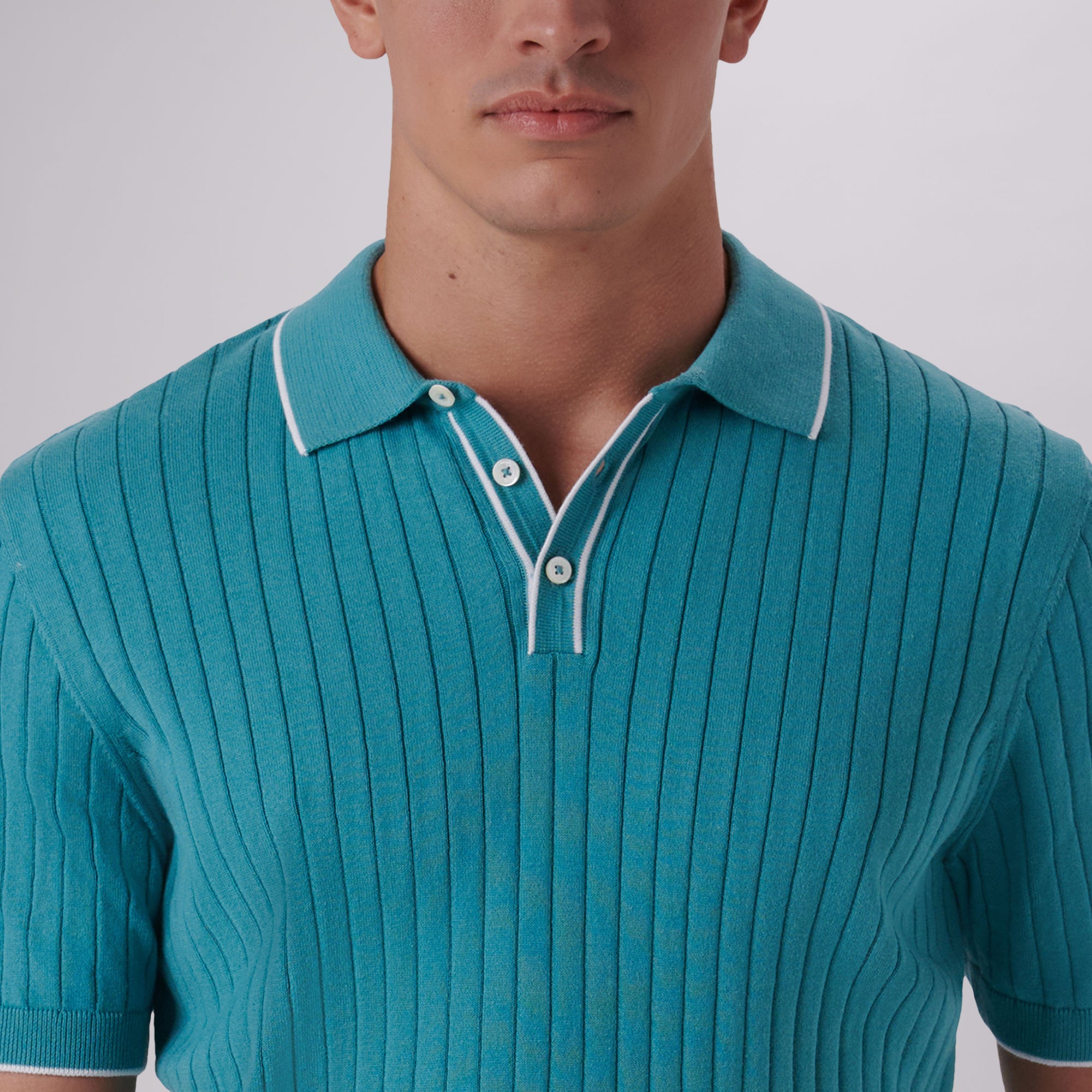 Rib Knit Short Sleeve Polo Sweater