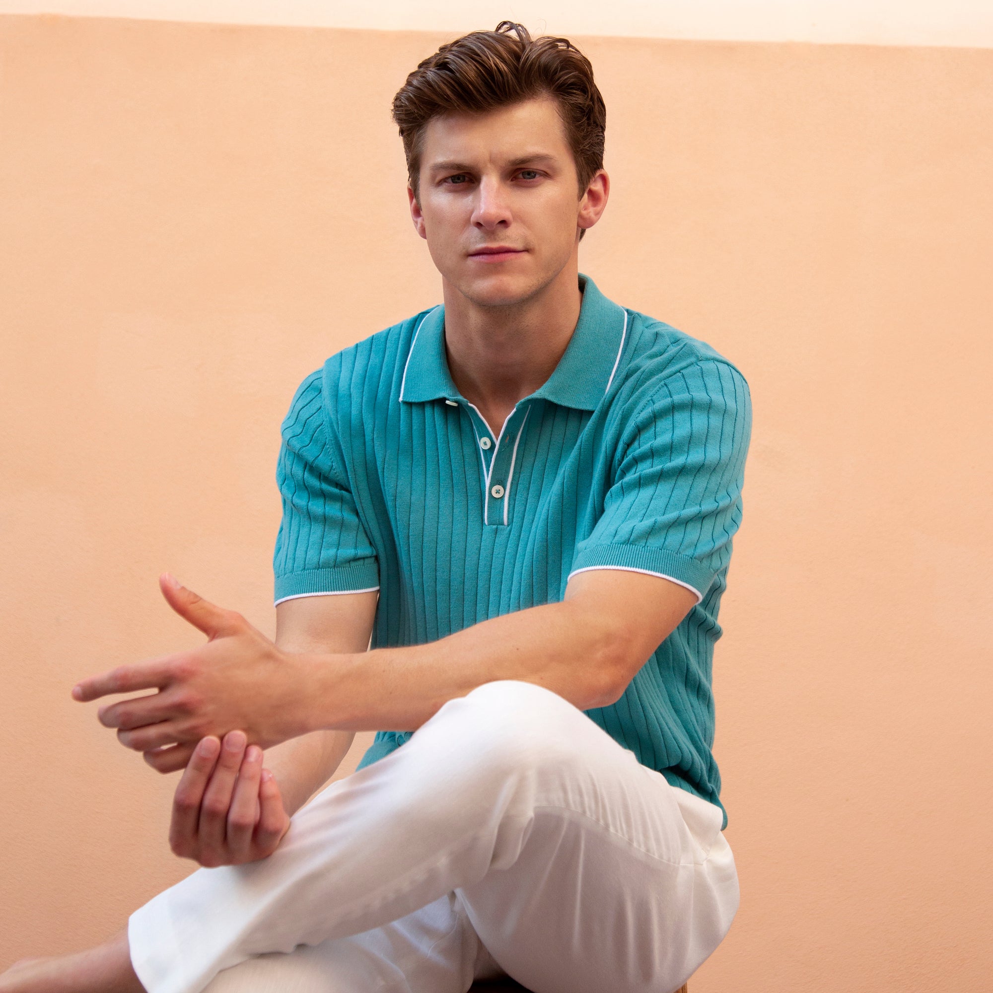 Rib Knit Short Sleeve Polo Sweater