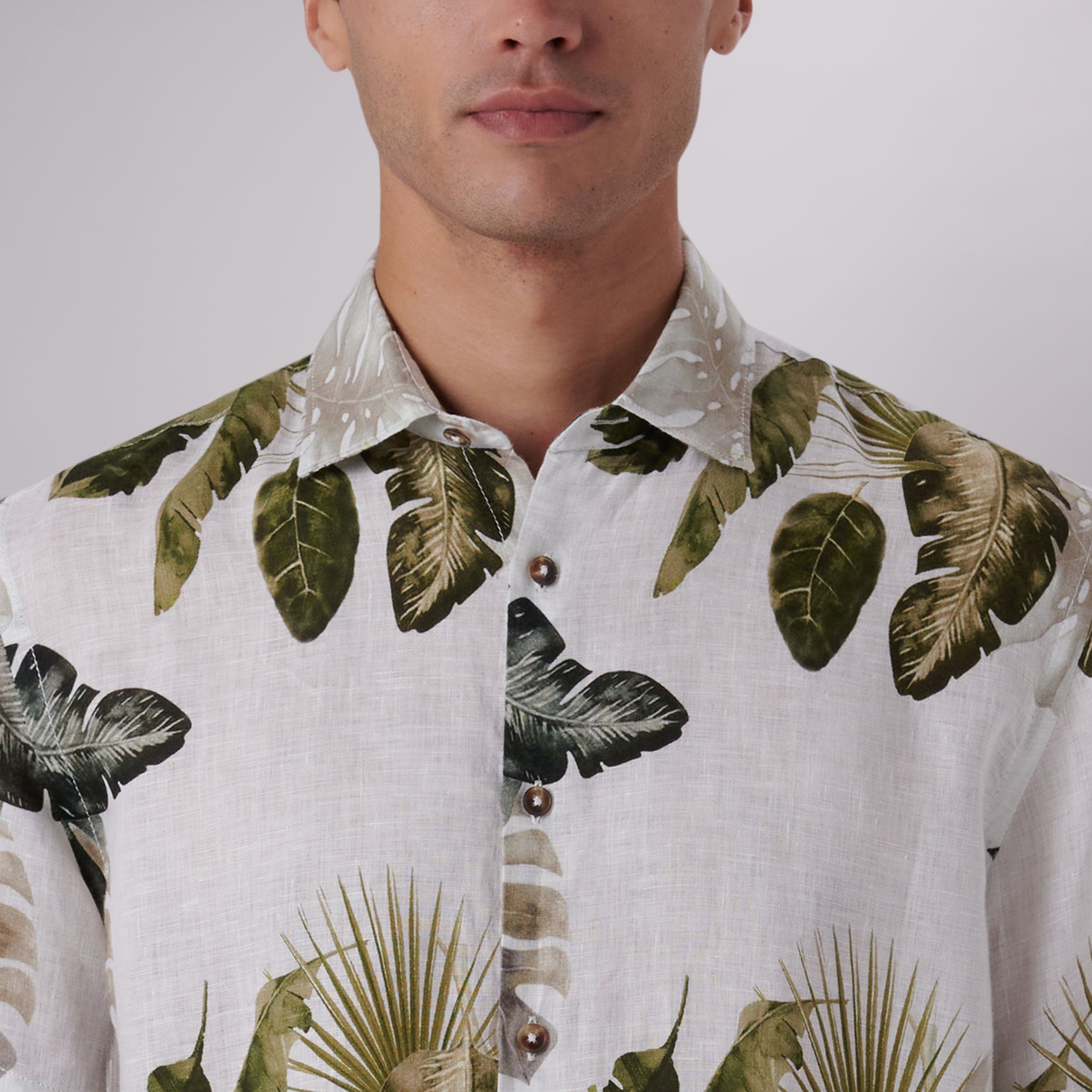 Orson Leaf Print Short Sleeve Linen Shirt Orson Leaf Print Short Sleeve Linen Shirt